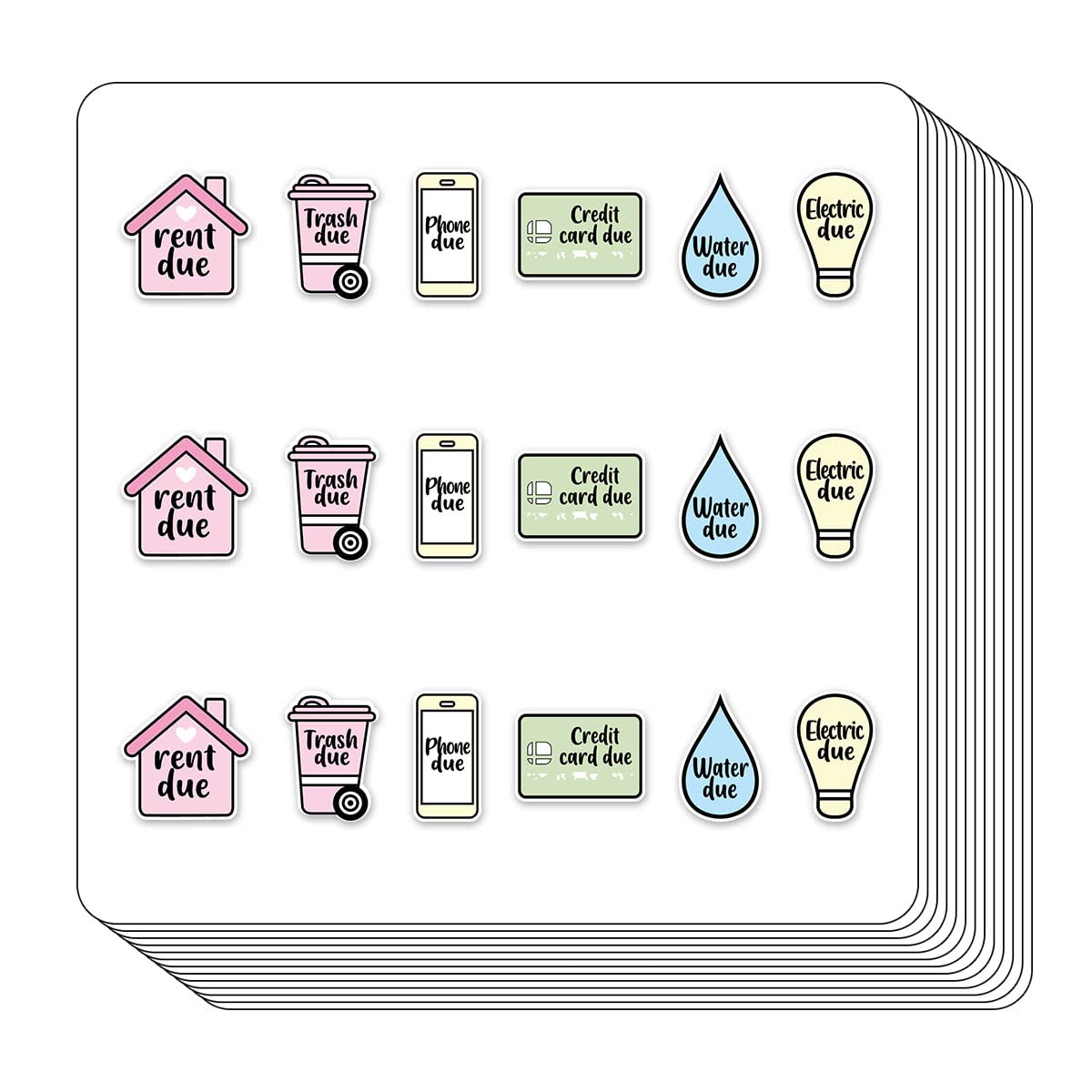 Rent Bills Due Reminder Planner Stickers, Credit Card Water Trash Electric Due Labels 234-Pack