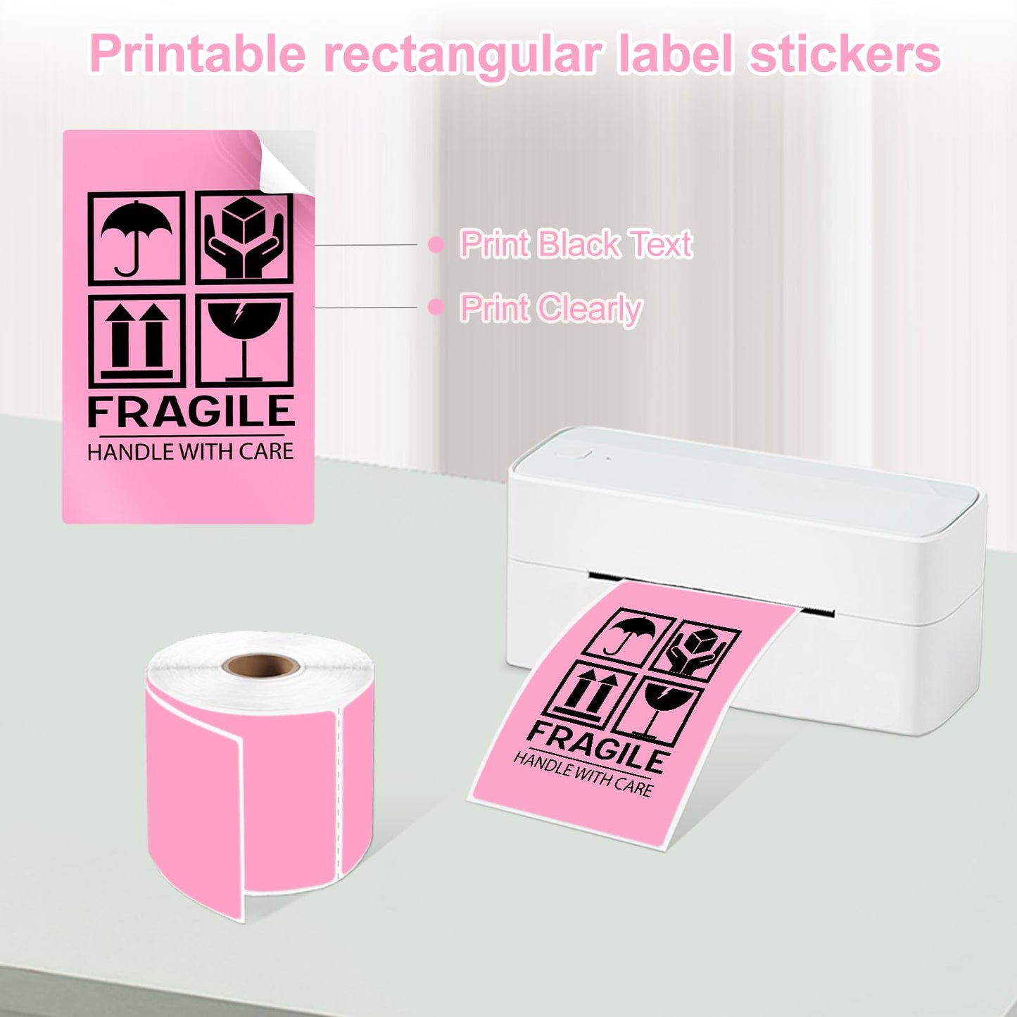 3 X 5 Inch Printable Waterproof Rectangle Color Coding Labels, 300 Per Roll Adhesive Color Coding Stickers for Bar-Codes, Address, Small Business Labeling, Inventory (Pink) Pink