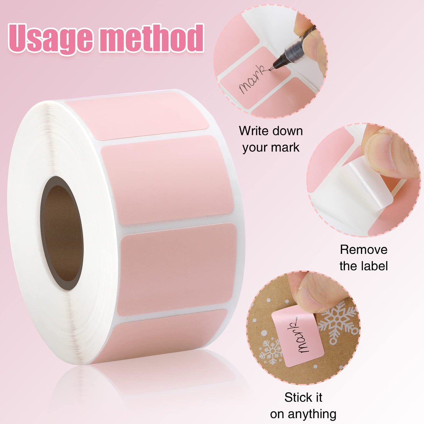 3 Rolls Mini Thermal Labels Thermal Printer Sticker 0.8 inch-1.2inch Small Size Self Adhesive Thermal Stickers Address Shipping Barcodes Sticker Labels for Printer, Square and Circle (Pink)