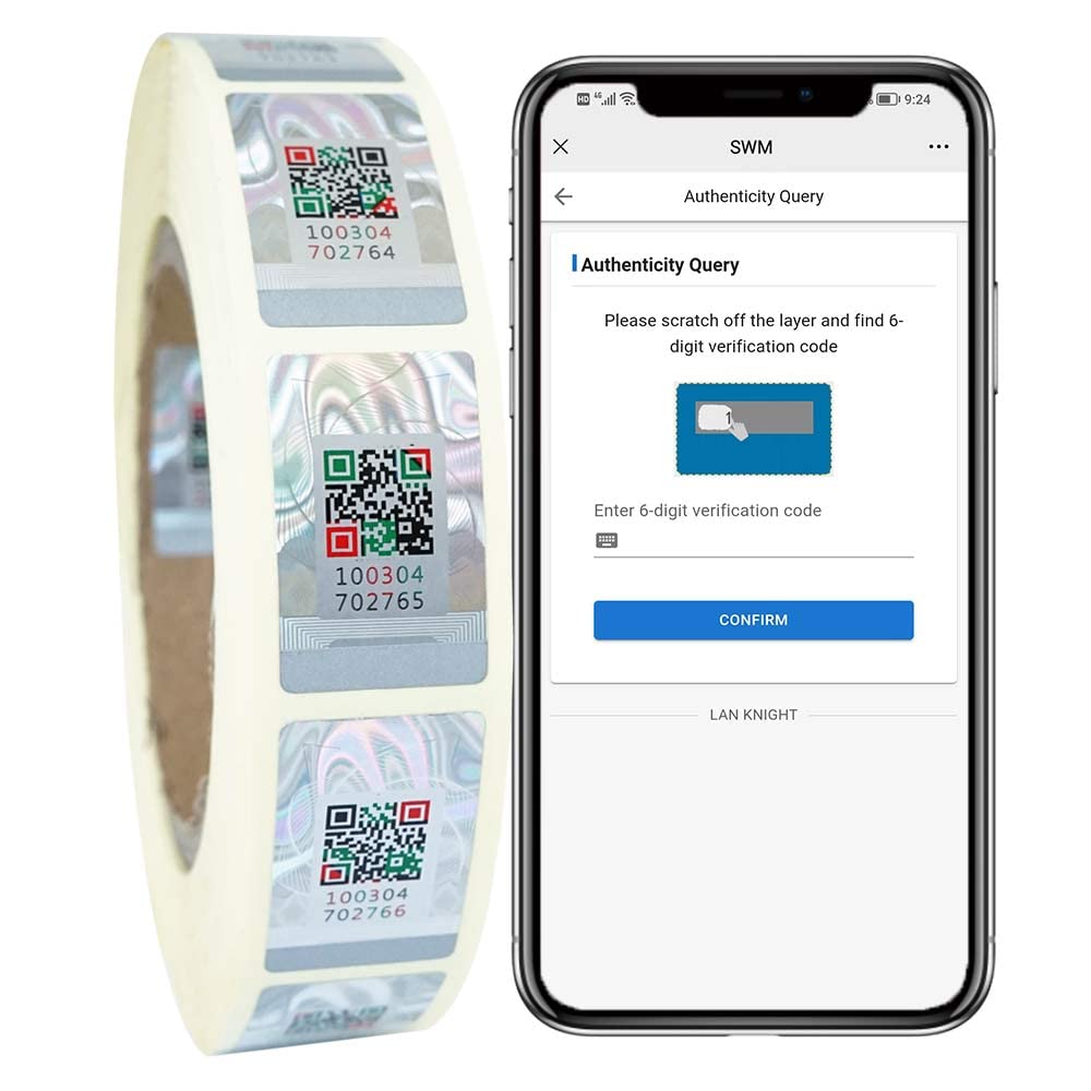 Anti-Counterfeit Smart Labels,1000 Units QR Code Stickers Security Tags Scratch Off Anti-Fake Serial Number Verification, Genuine Label Stickers Silver