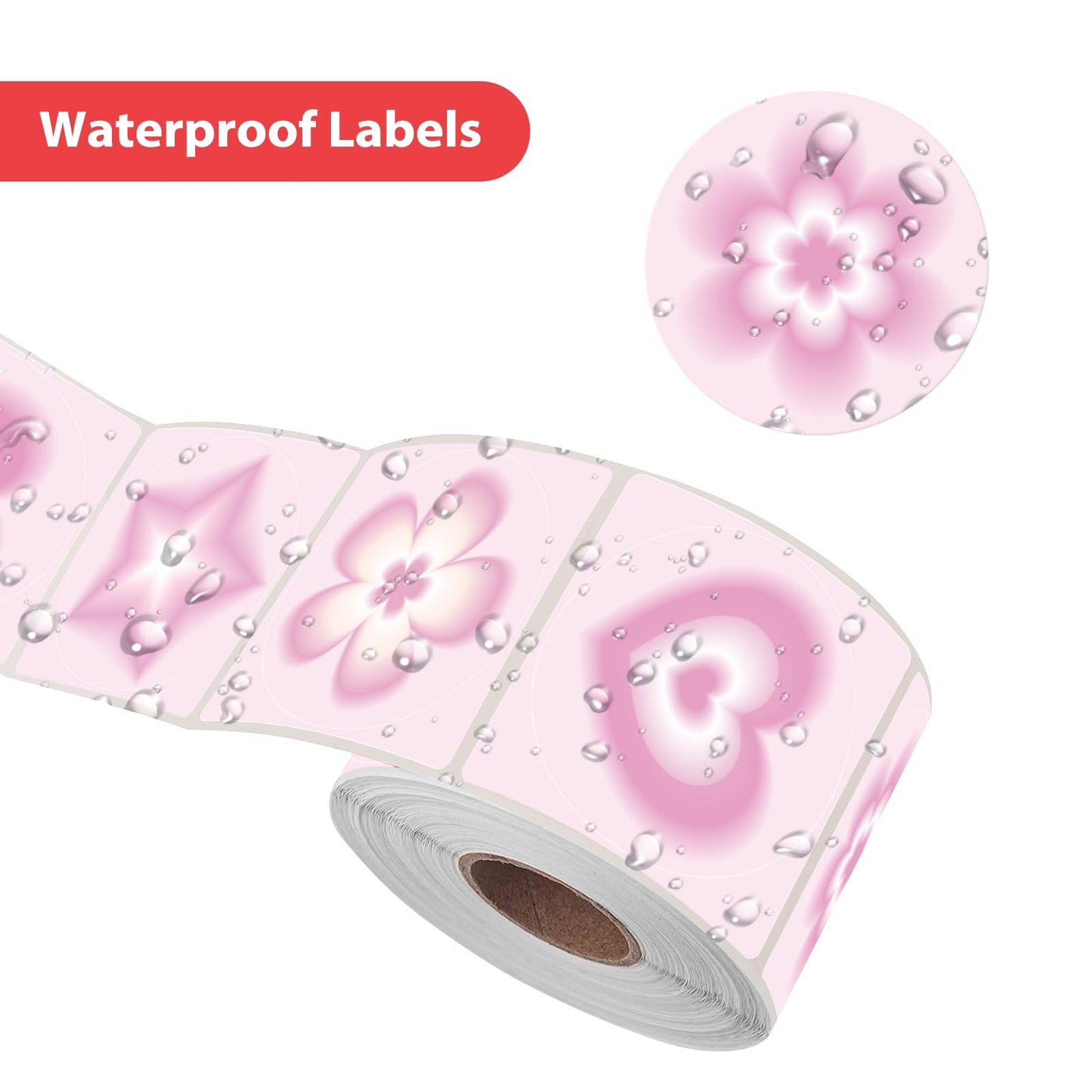 2 Inch Circle Thermal Stickers, Self-Adhesive Round Direct Thermal Labels with Perforation Line, Multi-Purpose Waterproof Thermal Label Stickers for Business, 500 Labels/1 Roll, Pink 2"(Round)