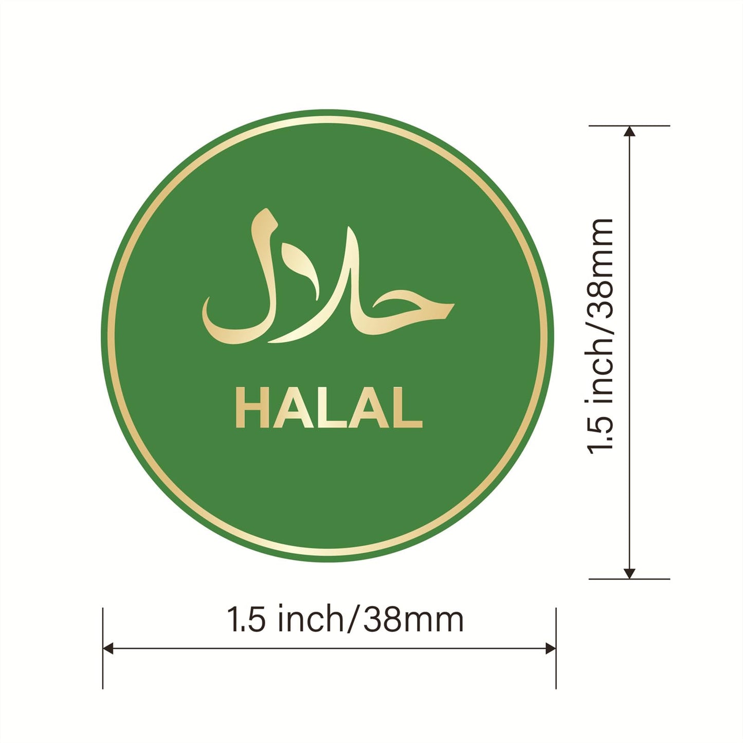 Halal Sticker for Food,1.5inch 300pcs Green Gold Stamping Halal Sticker for Food