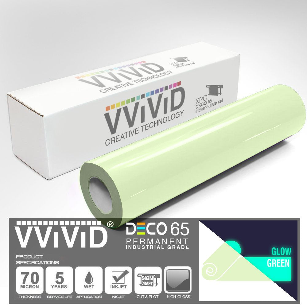 VViViD DECO65 Glow in The Dark Green Permanent Adhesive Craft Vinyl Tape Roll (4" x 25ft) 4" x 25ft
