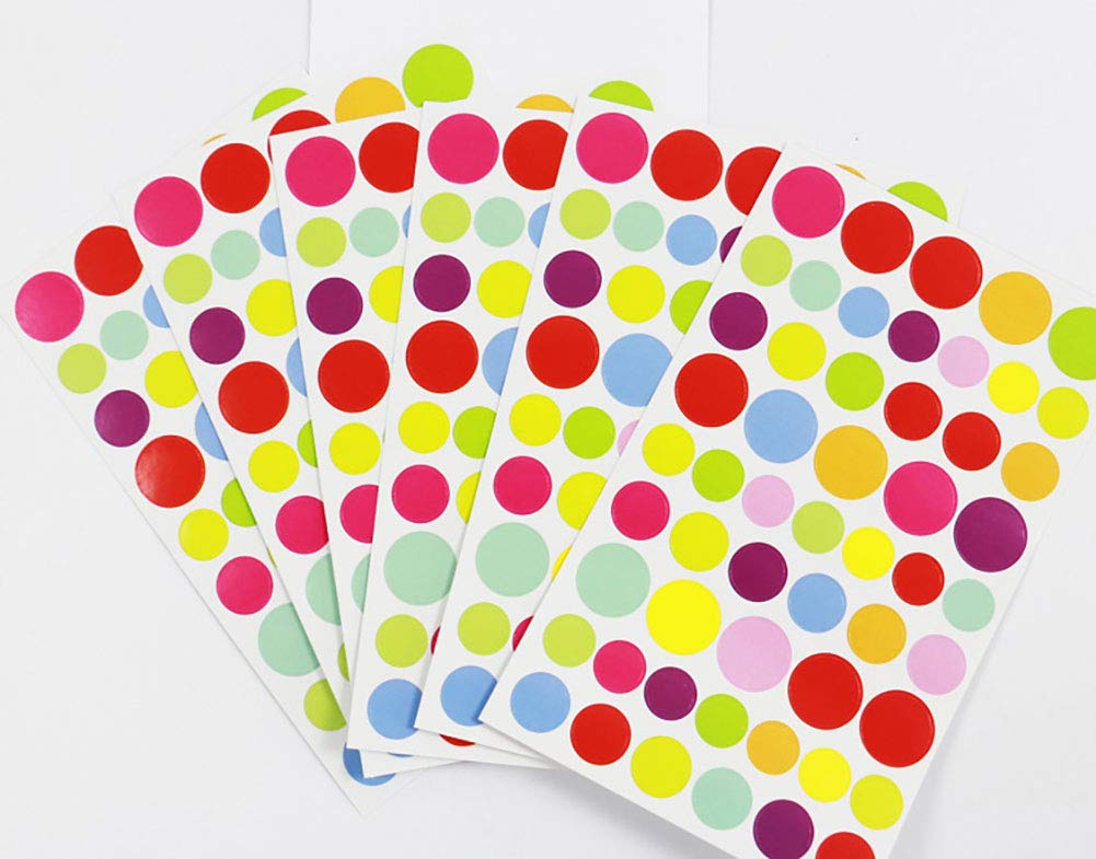 Mini Stickers Round Dots Stickers Color Coding Labels for Craft Scrapbook, Diary, Album- Multicolor, 10 Sheets Multicolored Dot