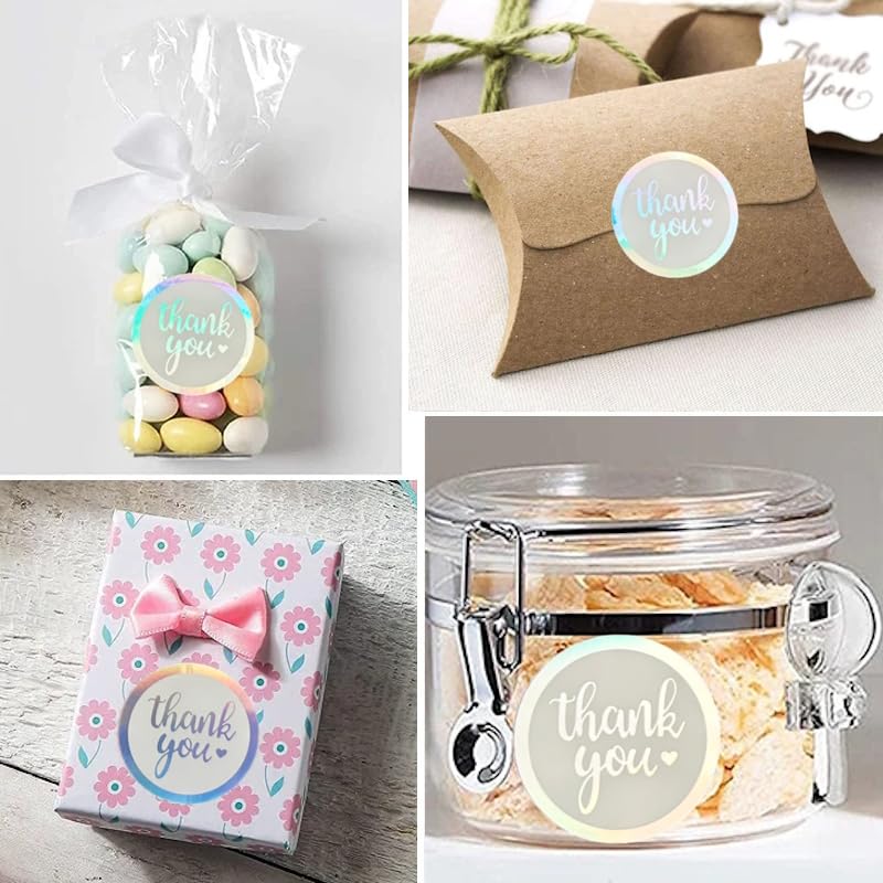 1.5 inch Thank You Sticker, 600 Pcs Roll. Thank You Stickers Labels w Holographic Iridescent Effect for Gift Wrapping, Invitations, Cards, Party Favors