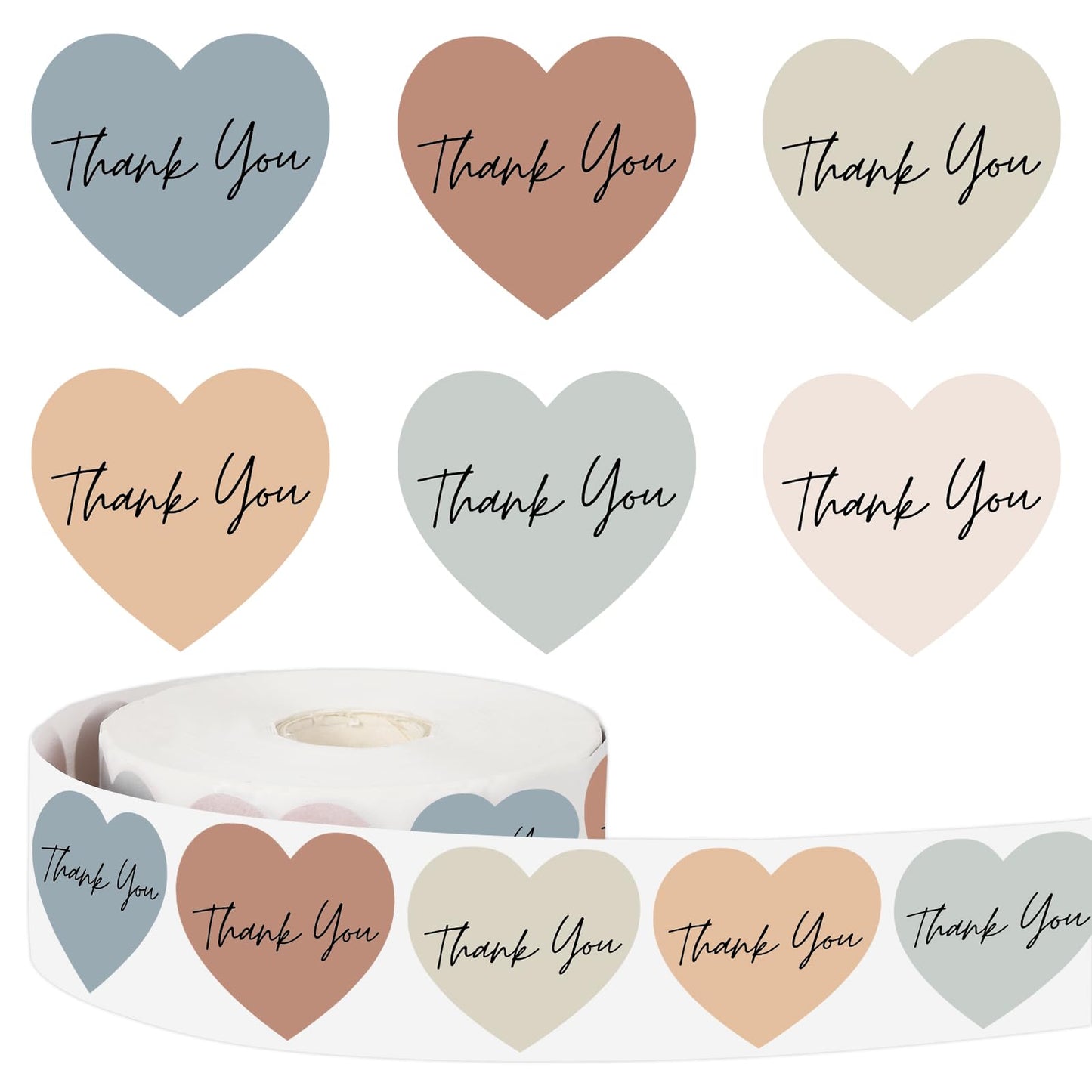 Whaline Boho Heart Thank You Stickers Roll - 1000Pcs, Multicolor, Paper, Heart Shape, 1.5 Inch, Single Use, Indoor, Bohemian, Contemporary, Stickers, Thank You Sticker