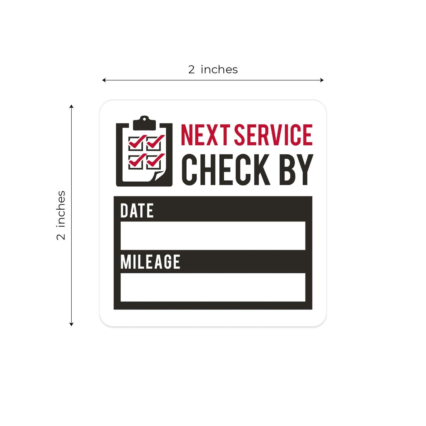 Oil Change Reminder Stickers - 100 Black, Red, Clear Next Service Check by Removable Labels - 2" x 2" Square Automotive Due Window Sticker 100 Oil Change Labels Black Check By