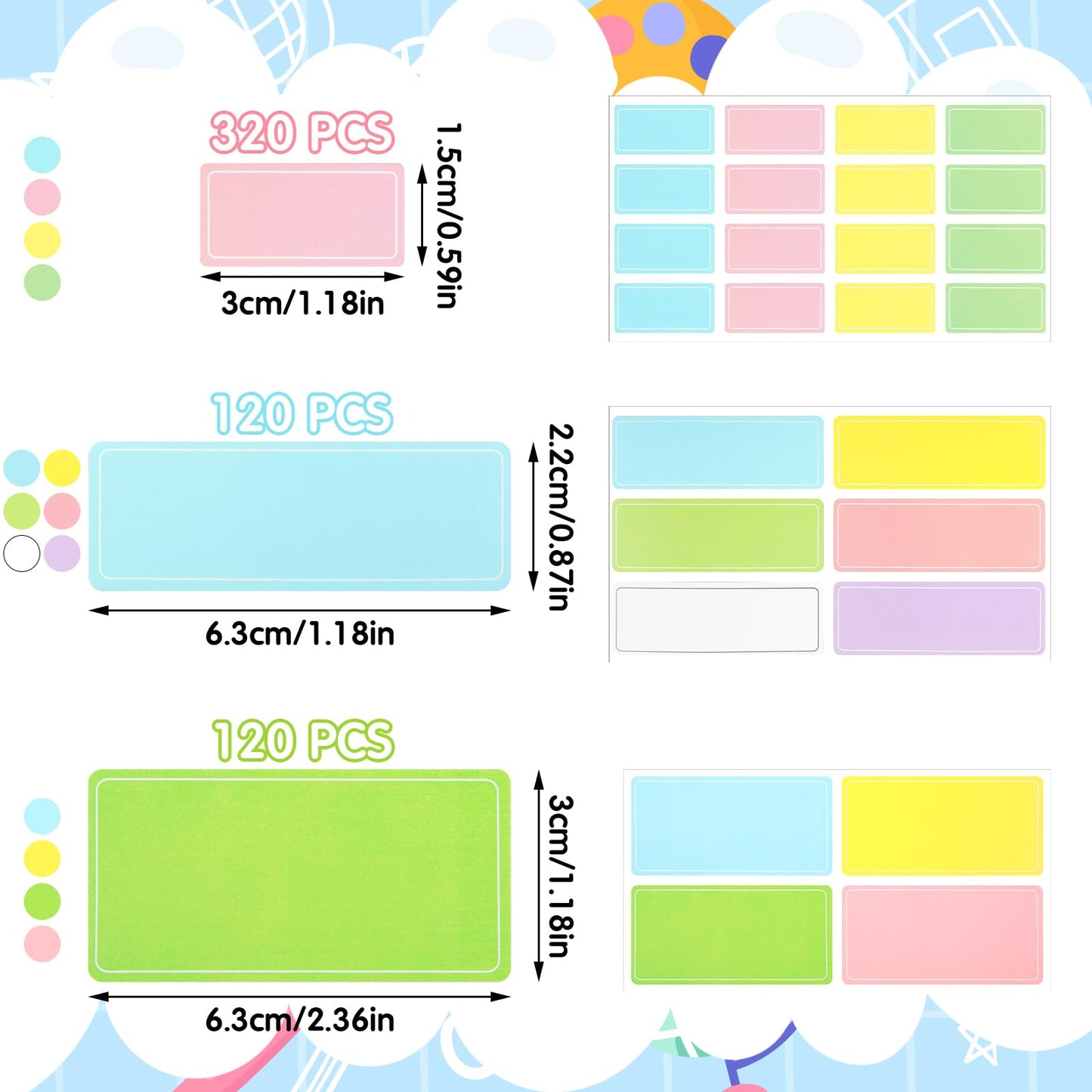 Waterproof Labels Stickers, Mabor 560 PCS Daycare Bottles Colored Removable Adhesive Name Label Stickers for Baby Kids School Supplies, Water Bottles,Home Storage Bottles