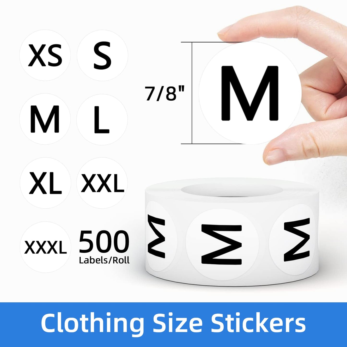 3500 PCS Clothing Size Stickers Labels 7/8" Round Self Adhesive Size Stickers for Clothing T Shirts Retail, 7 Sizes (XS, S, M, L, XL, XXL, XXXL) Size - Black