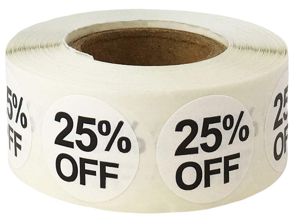 White 25% Percent Off Stickers for Retail 0.75 Inch 500 Adhesive Labels