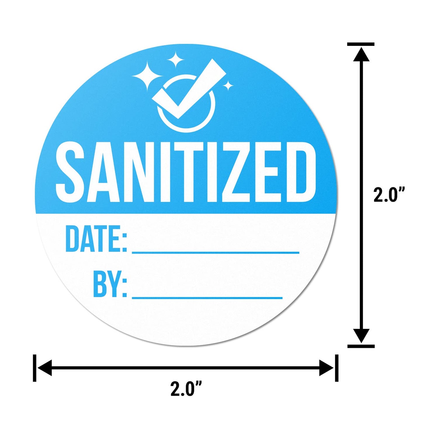 300 Labels - Sanitized by Labels 2 x 2 inch, Blue Write-in Sanized Checklist Labels for Maids/Car Rentals/House Rentals/Restaurants - 1 Roll 300 Labels Light Blue