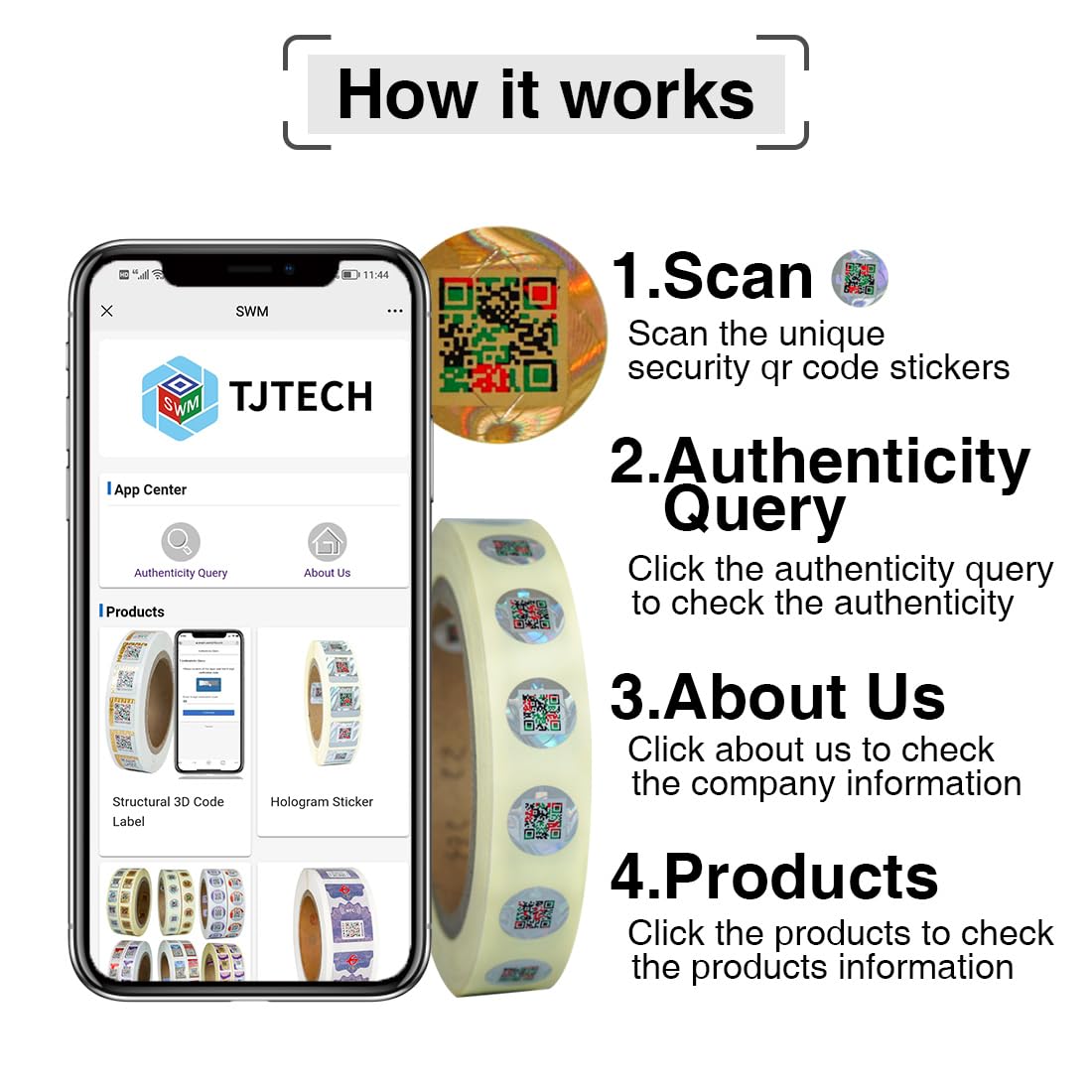 Holographic Anti-Counterfeit QR Code Labels 15 * 15mm Tamper Proof Original Genuine Security Tag Package Round Authentic Self-Adhesive Label QR Code Stickers (Silver) Silver