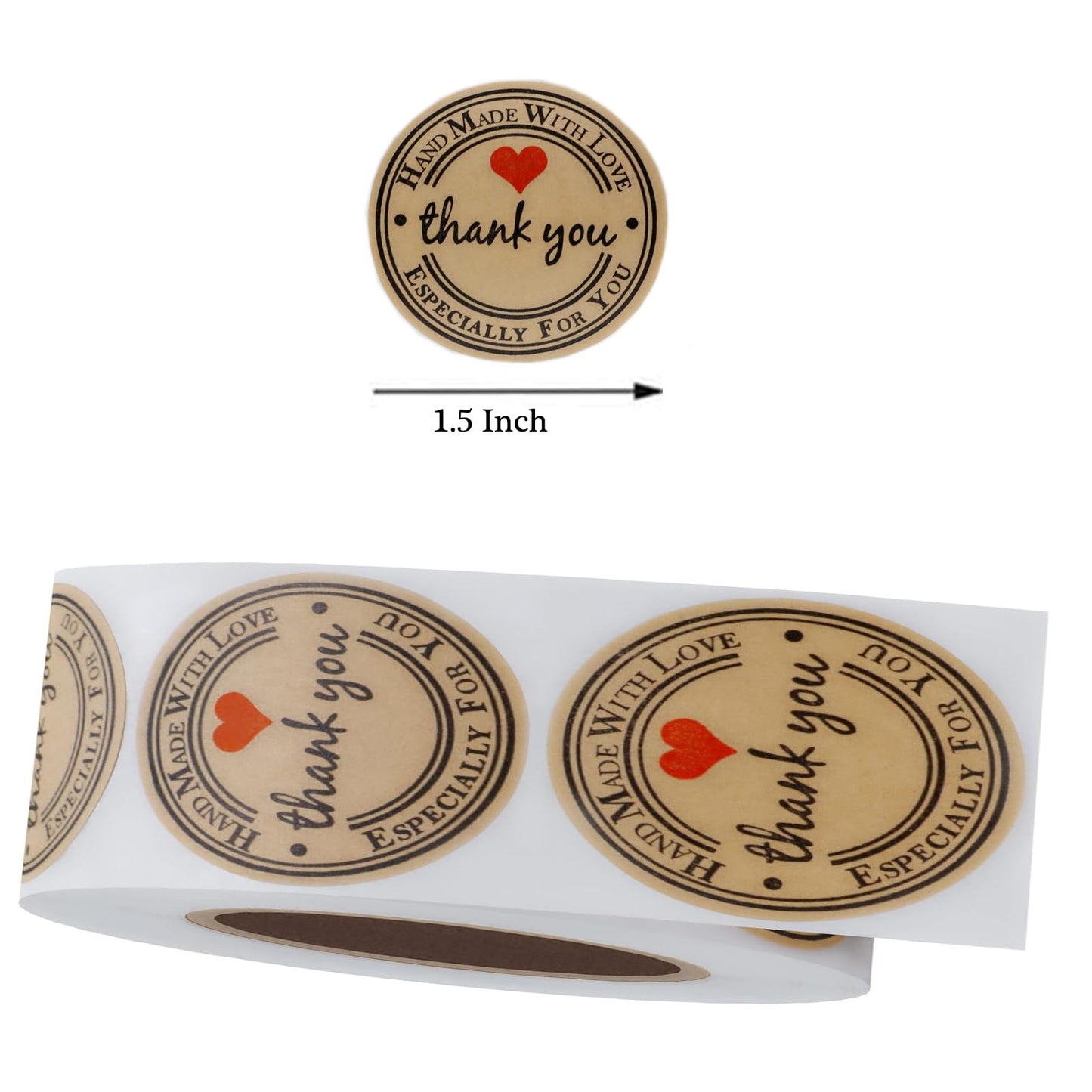 500PCS Hand Made with Love Stickers,1.5 Inch Large Round Thank You Baking Stickers Canning Bottler Labels for Baked Goods Packaging Jam, Jelly Jar,Mason Jars,Cookie Bags Supplies (Brown Handmade) Brown Handmade