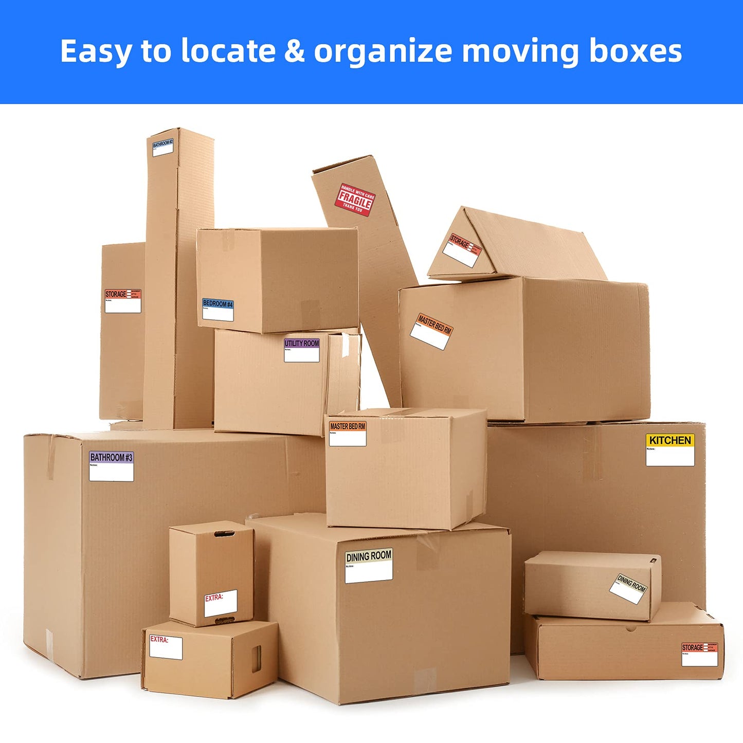 Moving Labels, Pacific Mailer 800Pcs 2 x 3 Inch Extra Large Home Moving Packing Labels Color Coded Bedroom House Bathroom Packing Boxes Fragile Stickers Labels Printed Color