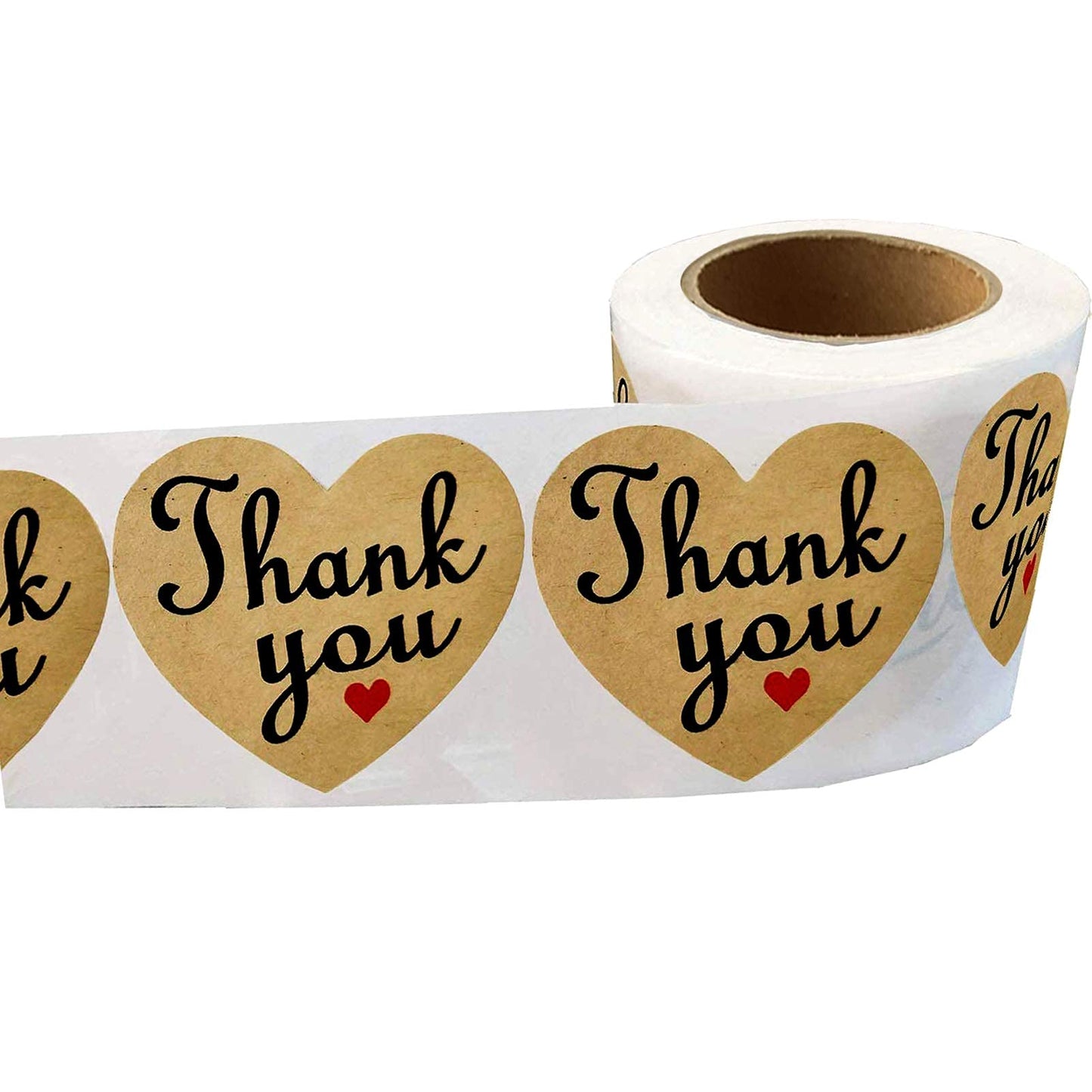Natural Kraft Appreciation Labels 2 Inch Valentine's Day Heart Thank You Sticker for Greeting Cards,Package,Wedding,Baby Shower,250 Pcs Per Roll