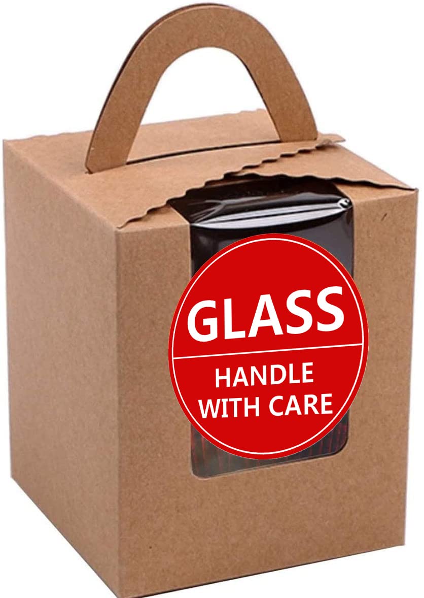 2 Inch Round Round Glass Warning Stickers Please Handle with Care Labels Glass Thank You Stickers for Mailing Packaging 250 Adhesive Labels(Red)
