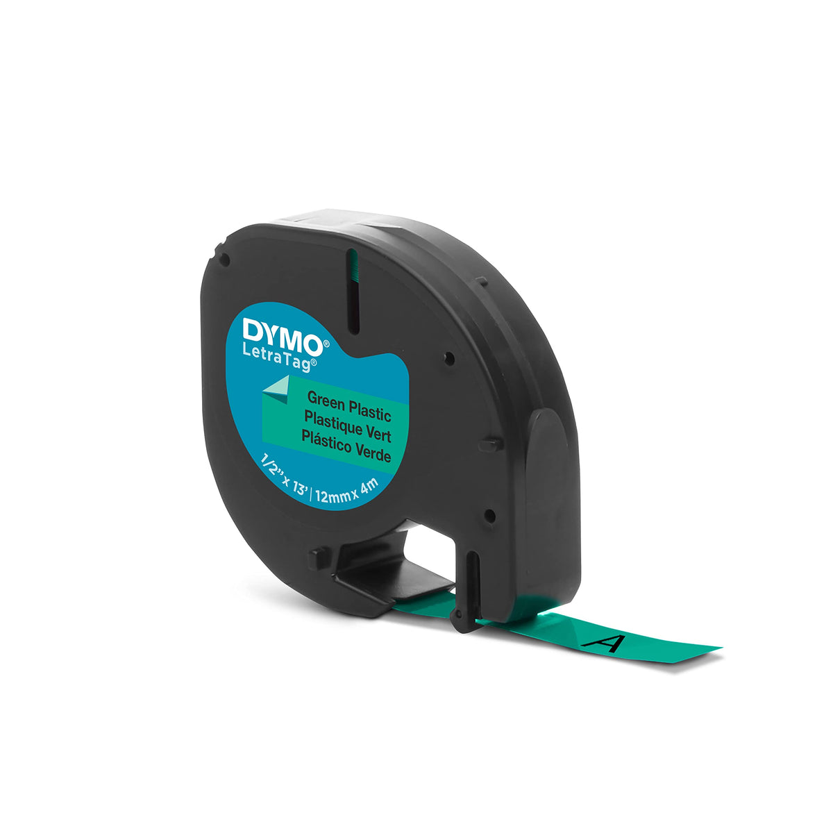 DYMO Authentic LT Plastic Labels | 12 mm x 4 m Roll | Black Print on Green Labels | for LetraTag Label Makers Black on Green