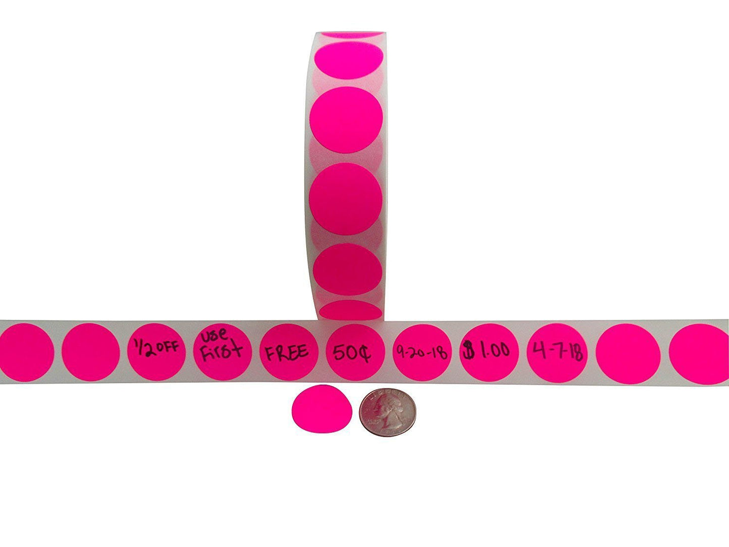 Color Coding Labels Super Bright Neon Pink Round Circle Dots (with Easy Dispenser Box) for Organizing Inventory 1 Inch 1,500 Total Adhesive Stickers (Neon Pink)