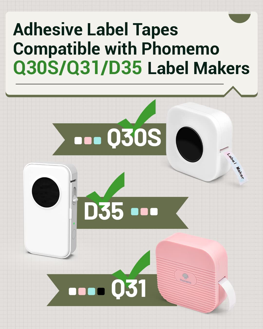 White Thermal Label Tape Adhesive Label for Phomemo Q31/D30 Label Makers, 3/8" X 1 1/2" (12mm X 40mm), Strong Adhesion, Waterproof, 3 Rolls White 12mmx40mm