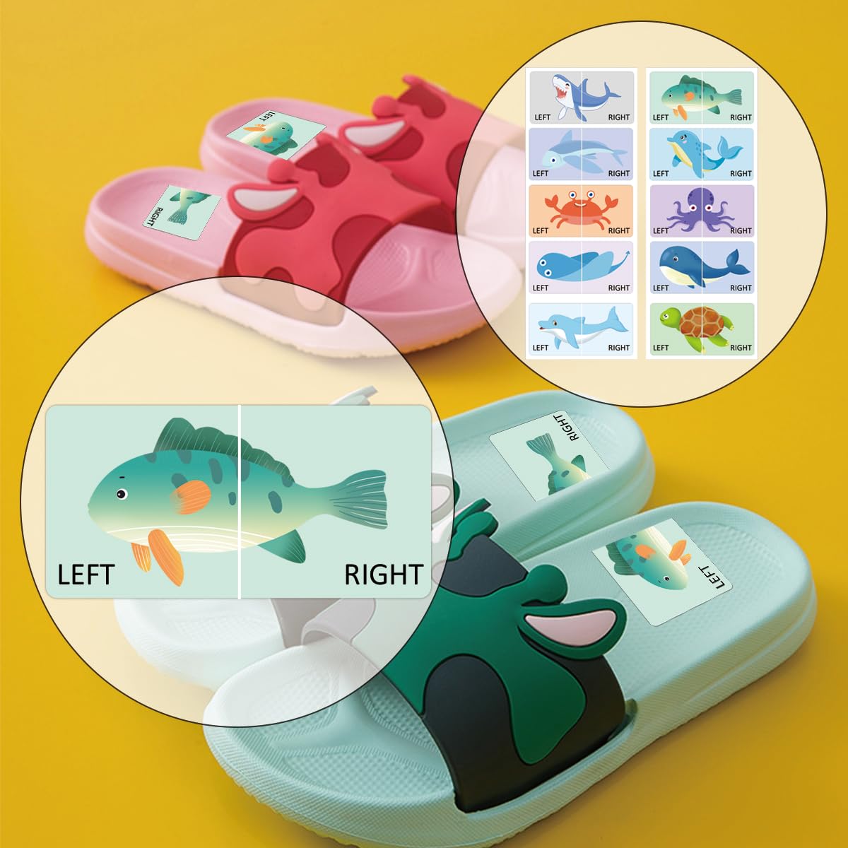 60Pcs Kids Shoe Labels Cute Right Left Sole Animal Children Boys Girls Shoes Stickers for Children's Day Birthday Baby Party Gift Early Learning Decals