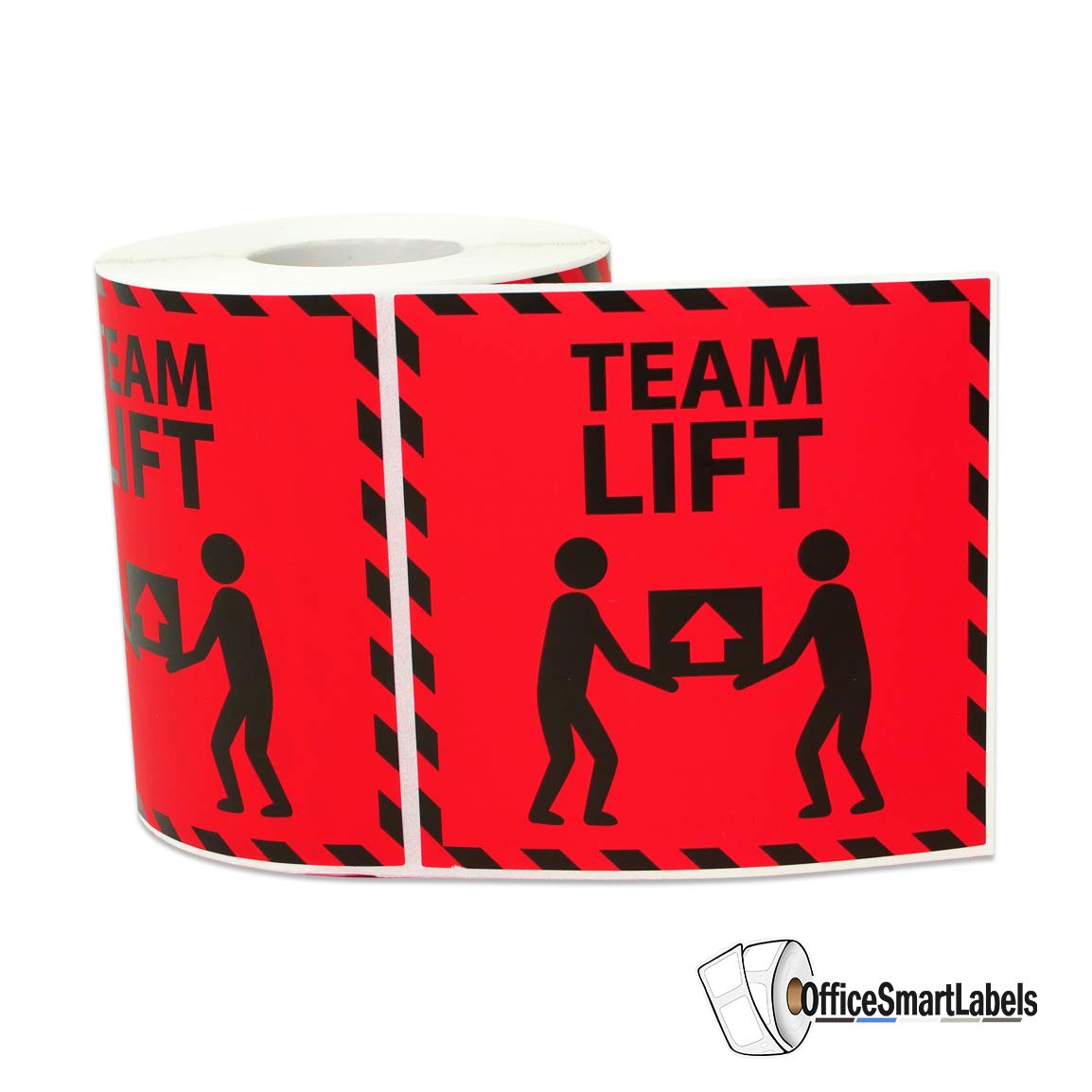 Team Lift Label Stickers - 3" x 3" Heavy Object Alert Home Moving Heavy Box Package Shipment - Caution Warning Labels Fragile Glass Moving Shipping Handling Boxes Packages - 1 Roll, 300 Count Red