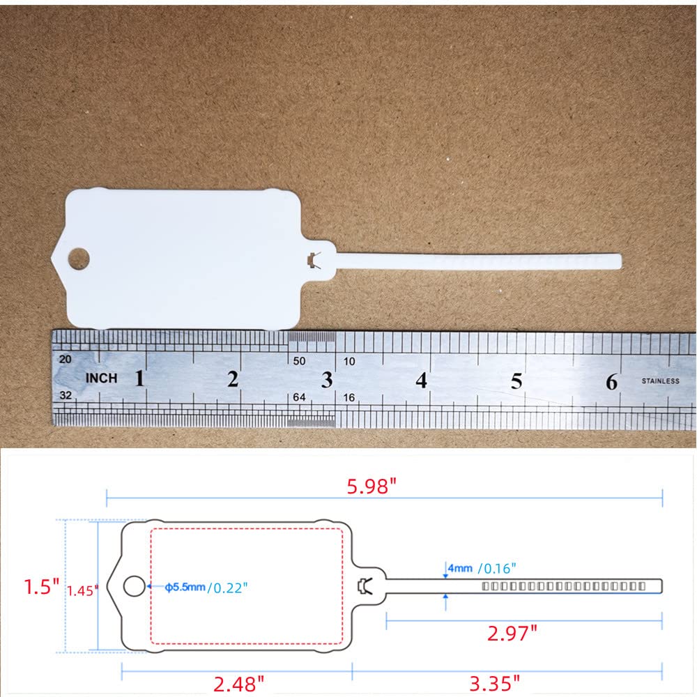 100pcs Reusable Blank Plastic Tags Ties Key Tags 1.45"*2.48" Serrated Tension Sealing Strap with Large Label Plastic Tie Mark Label Waterproof Hang Sign Write on Tag (White, 100pcs) White