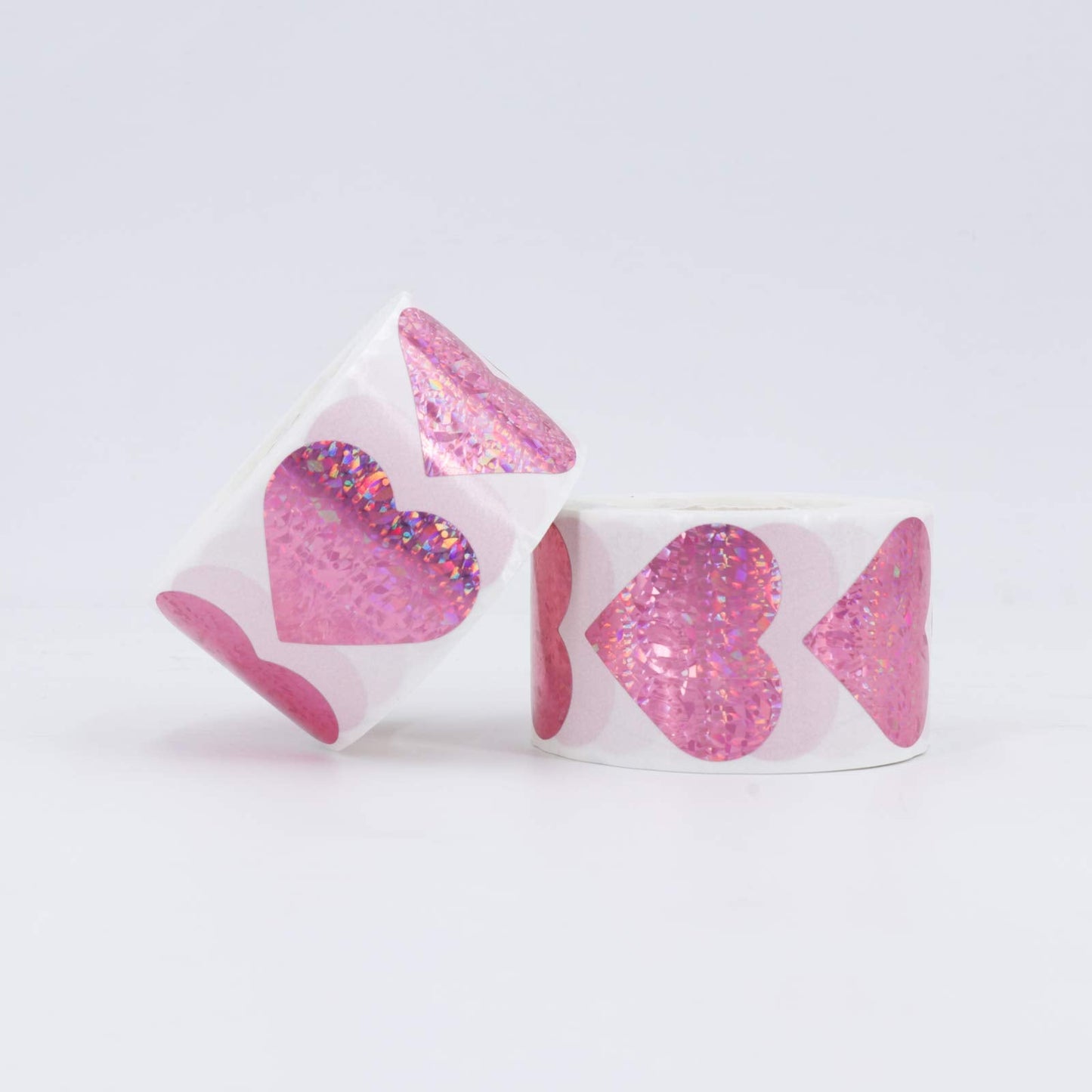 1.5" Pink Heart Stickers with Glitter Holographic Gravel Pattern, 500 pcs Sparkling Adhesive Heart Sticker Labels per Roll, Love Stickers for Personal and Business Use 1.5 inch