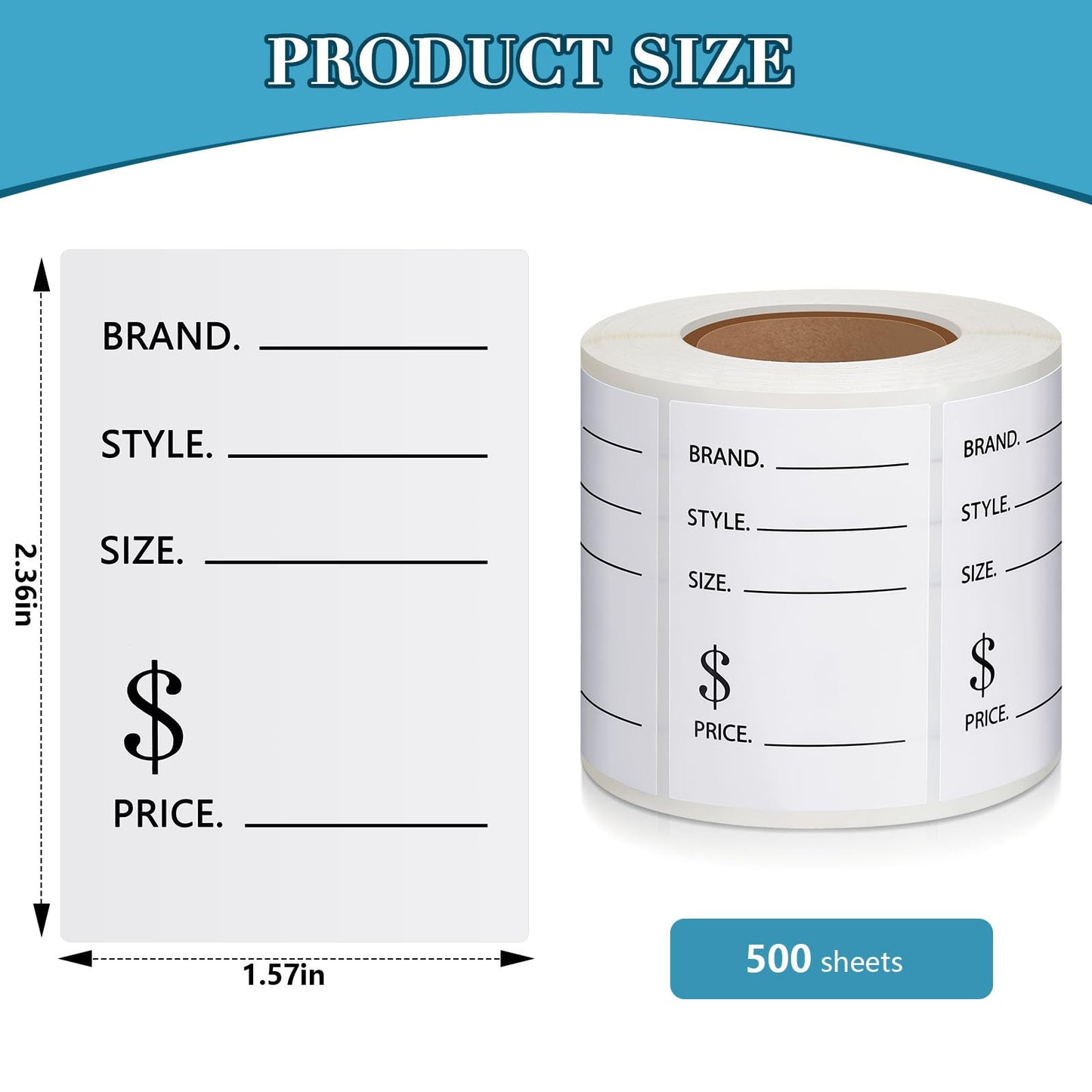 Fulmoon 500 Pack 1.57 x 2.36 Inch Self Adhesive Shoe Store Labels Style, Size and Price Sticker Roll Label Stickers Blank Shoe Stickers for Women Men