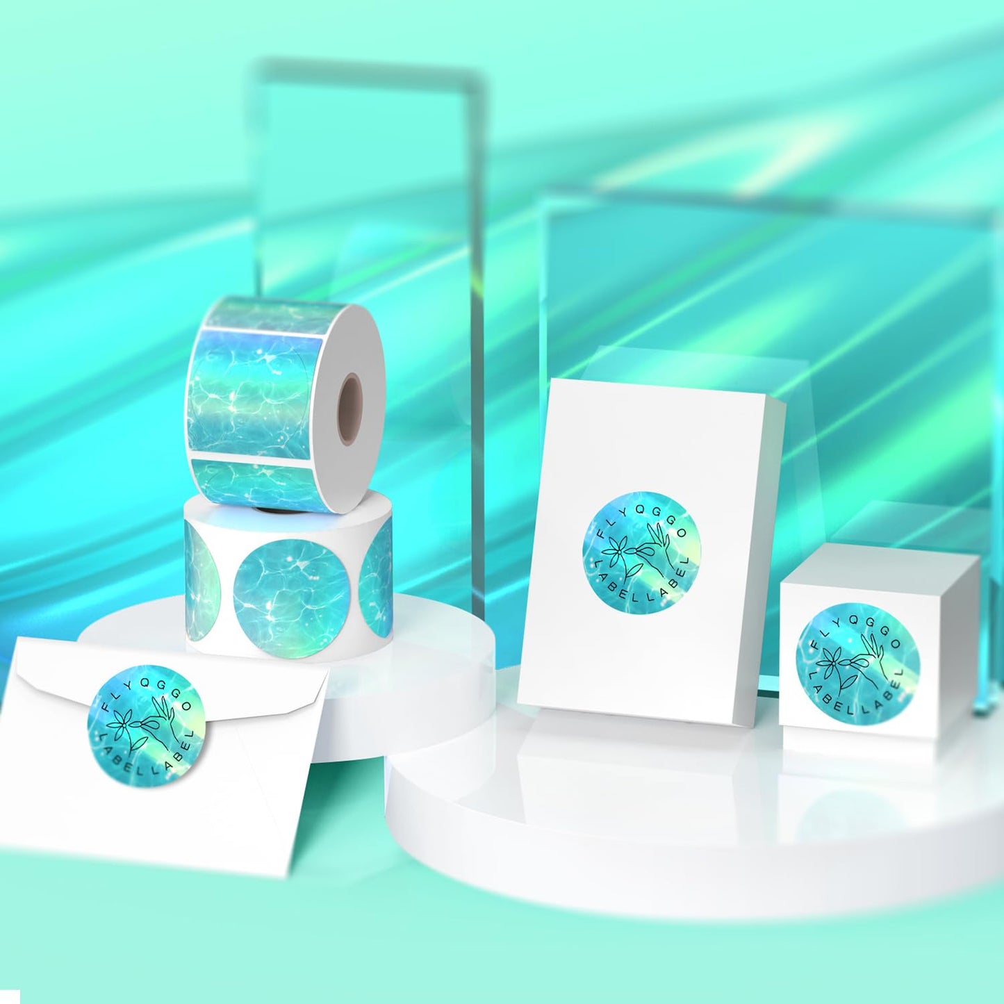 2" Circle Holographic Thermal Label Stickers, Direct Thermal Ocean Stickers Labels for Gift Wrapping, Name Price Tag DIY Custom Logo, Compatible with Rollo & MUNBYN Printers (500 Pcs/Roll) Green