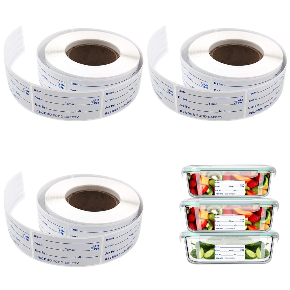 3 Rolls/1500 PCS Food Labels Stickers 1 x 2 Inch Removable Food Date Labels No-Residue Freezer Tape to Write on for Labeling Food Containers Food Date