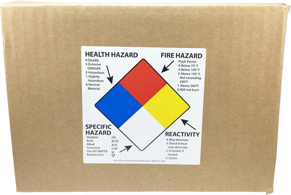 Right to Know Labels Health Fire Reactivity Specific Hazard 4 x 4 Inch Square 500 Adhesive Stickers