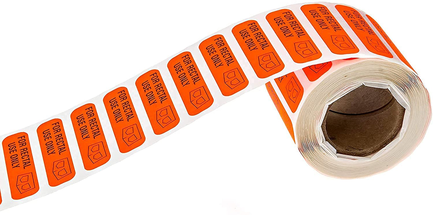 Red for Rectal Use Only Stickers / 500 Small Labels / 0.375" x 1.5" Fluorescent Red Permanent Adhesive Sticker