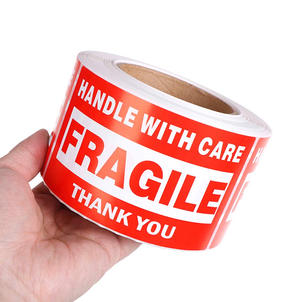 RBHK Fragile Stickers - 3'' x 5'' Handle with Care Shipping Label Stickers, 500 Permanent Adhesive Labels Per Roll (1 Roll) 1 Rolls