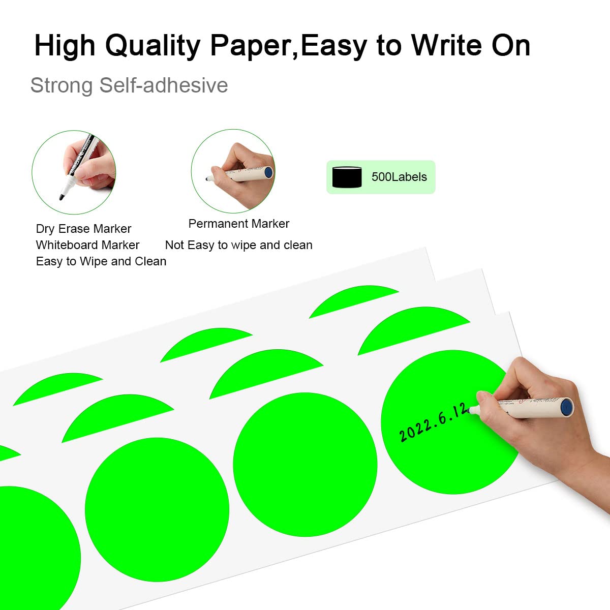 PARLAIM 3 Inch Color Coding Dot Stickers, 500 per Dispenser Box Color Coded Circle Label, Fluorescent Green Inventory Large Stickers 1 Roll-500PCS