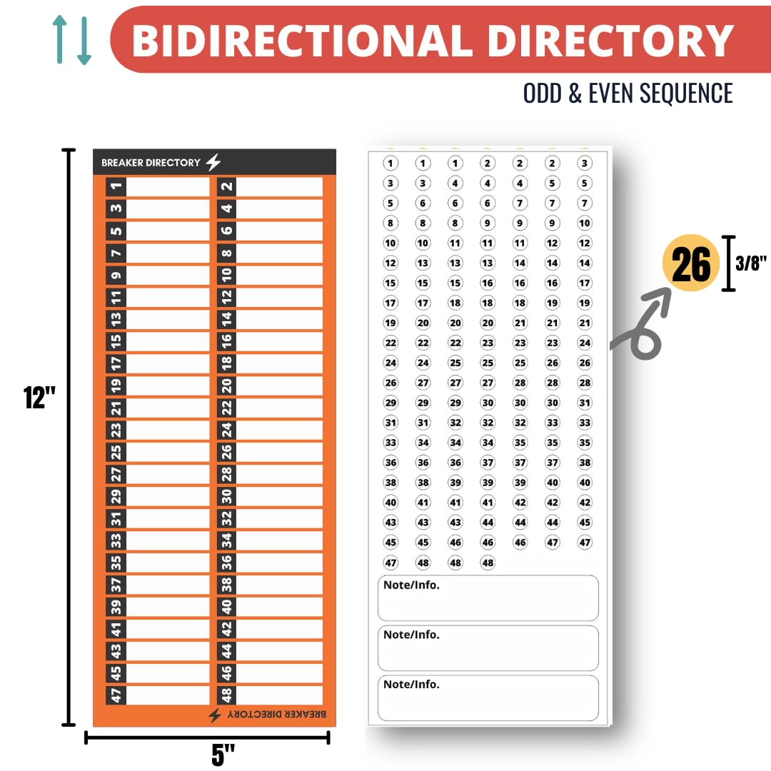 Premium Quality Non-Tearable Paper Circuit Breaker Directory Label with Fuse Stickers for Fuse Panel, Marker Sign for Electrical Panel. Strong Adhesive. Up to 48 Entries. for House or Commercial Use Orange