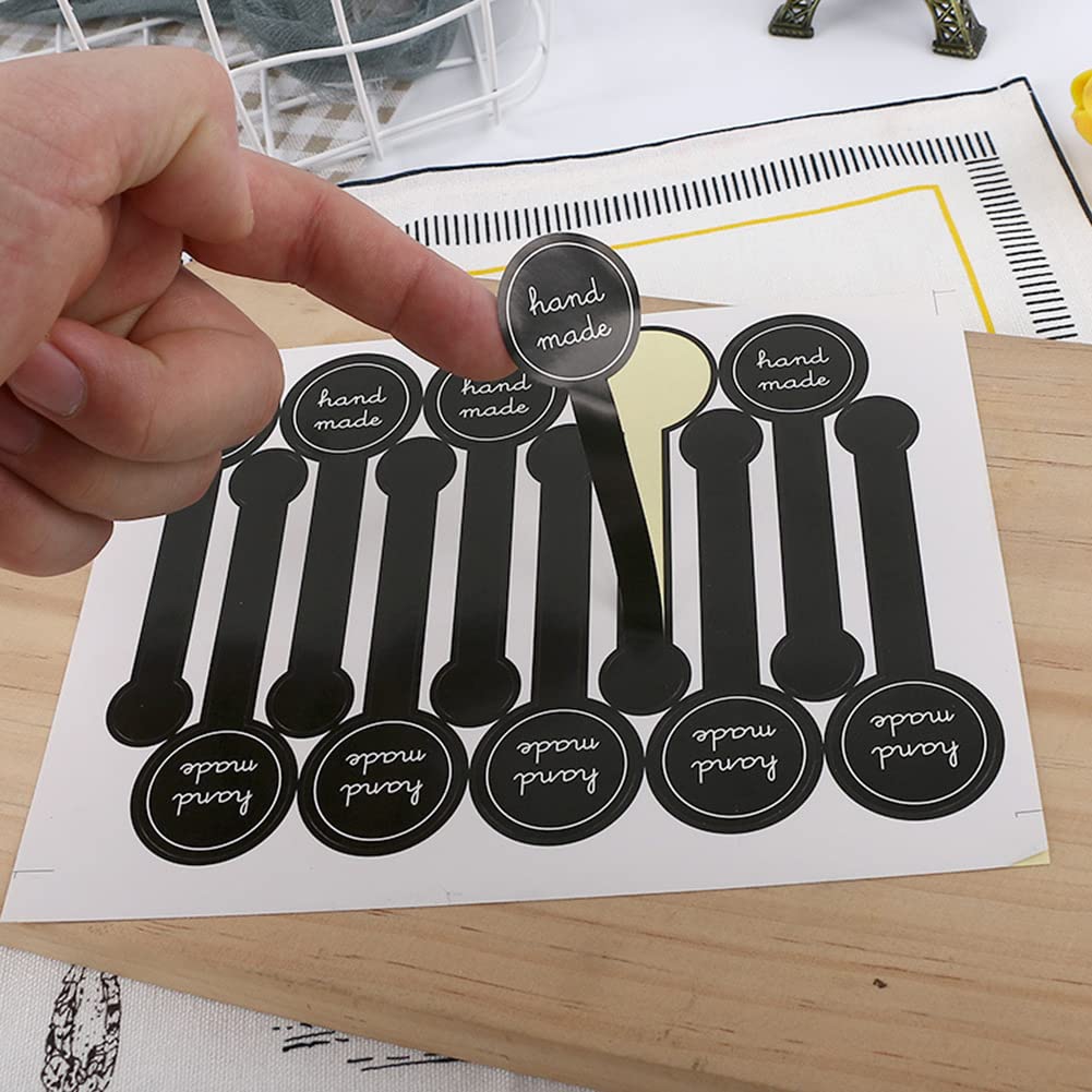 20 Sheets (200PCS) Black Hand Made Seal Self Adhesive Paper Sealing Sticker Tamper Evident Labels Decorative Labels for Hand Made Products