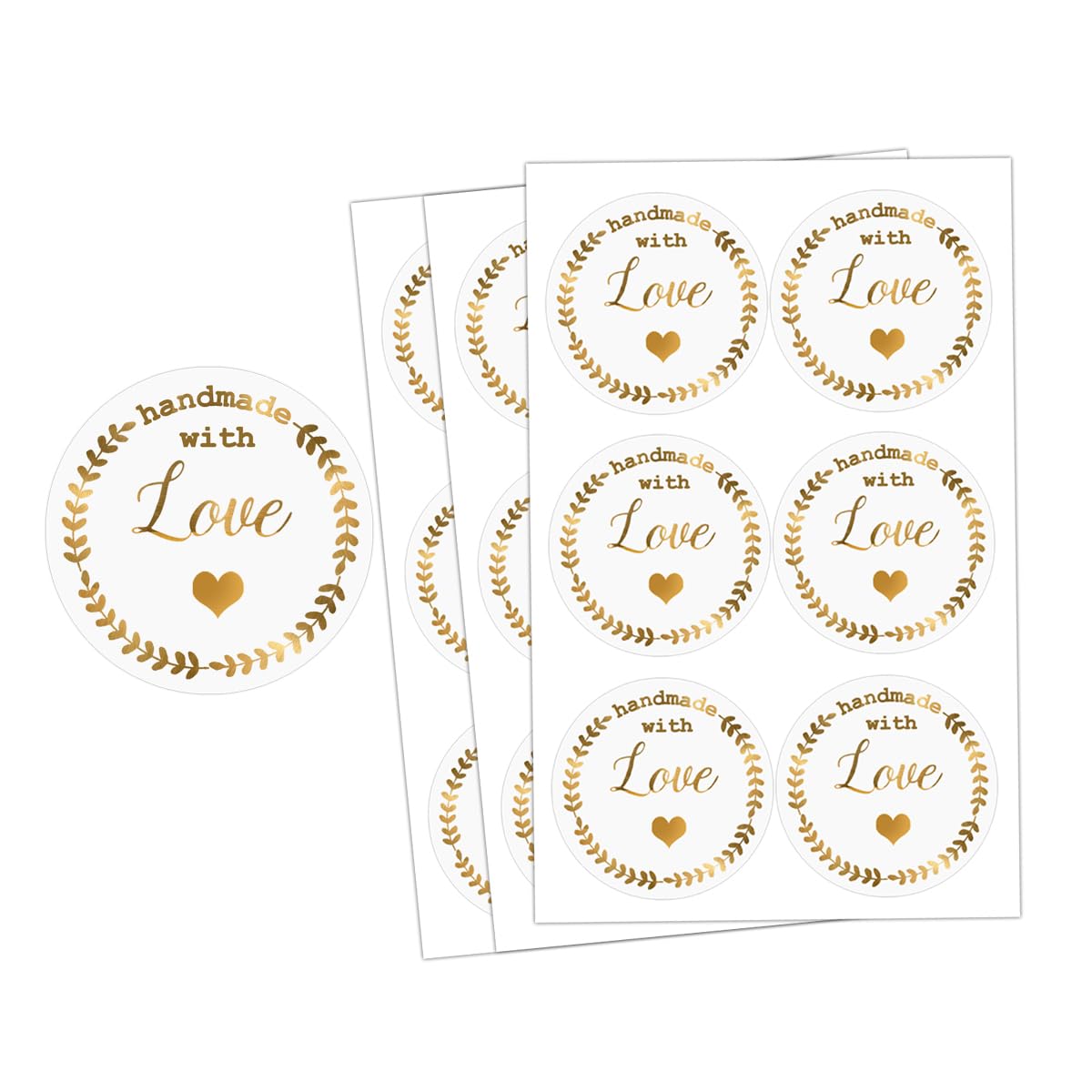 Top Label Handmade with Love Gold Foil Stickers, 1.5 Inch Transparent Decals, 120 Pcs