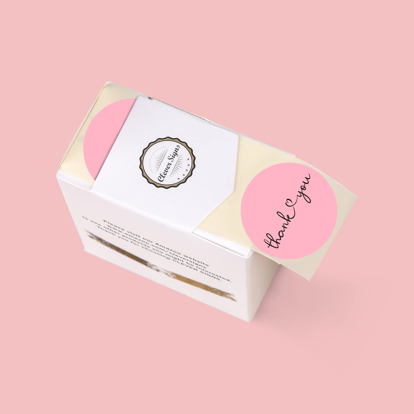 CLEVER SIGNS Thank You Stickers | 1.5 inch Pink Stickers | Dispenser Box | Unique Design Roll | Great for Wedding Favors, Birthday, Baby Shower, Mailing
