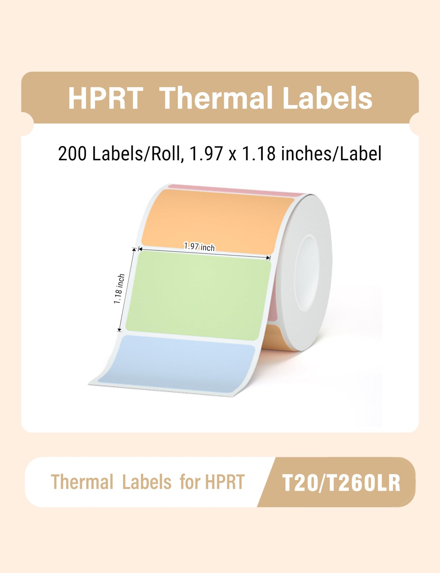 HPRT Thermal Labels for T20/T260LR, Color Combination 1.97'' x 1.18'' (50x30mm)