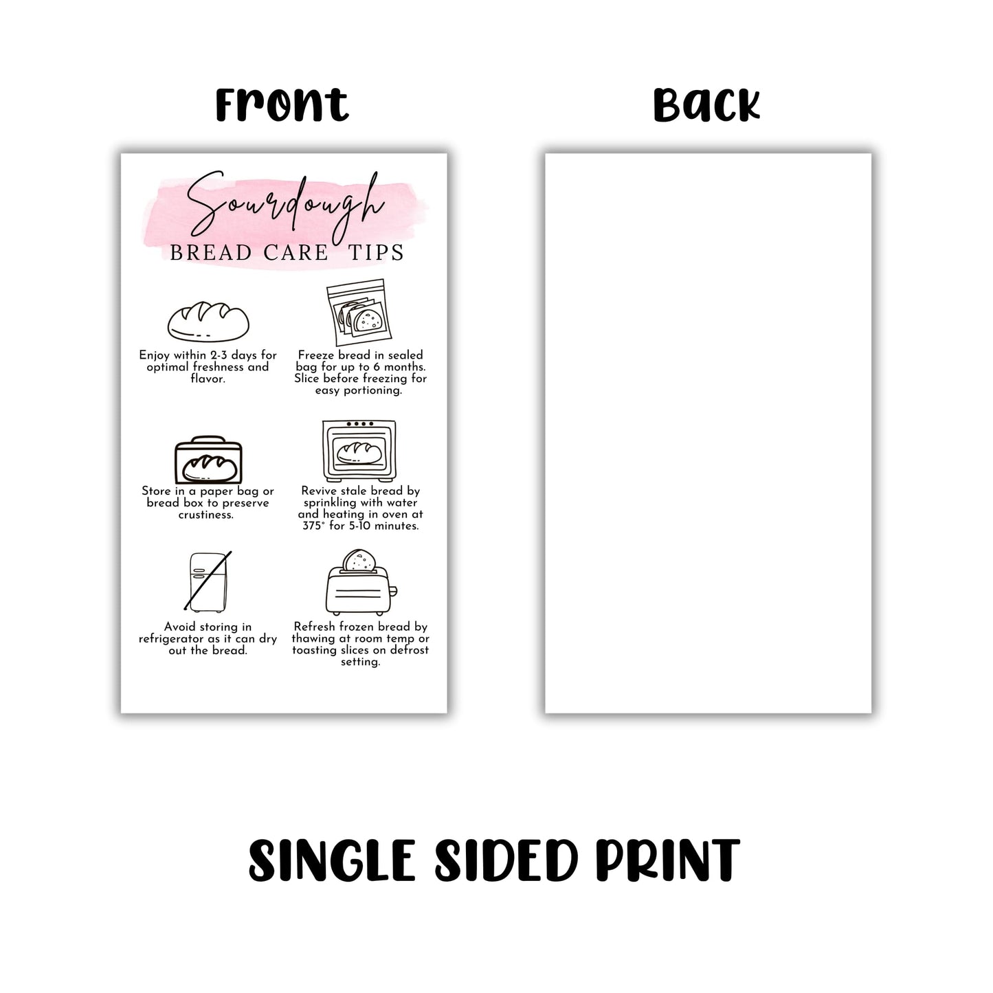 Sourdough Bread Care Instruction Cards | 50pk 2x3.5” Storage Bakery Starter Client Packaging Cinnamon Roll Labels Tips Store Labels Stickers