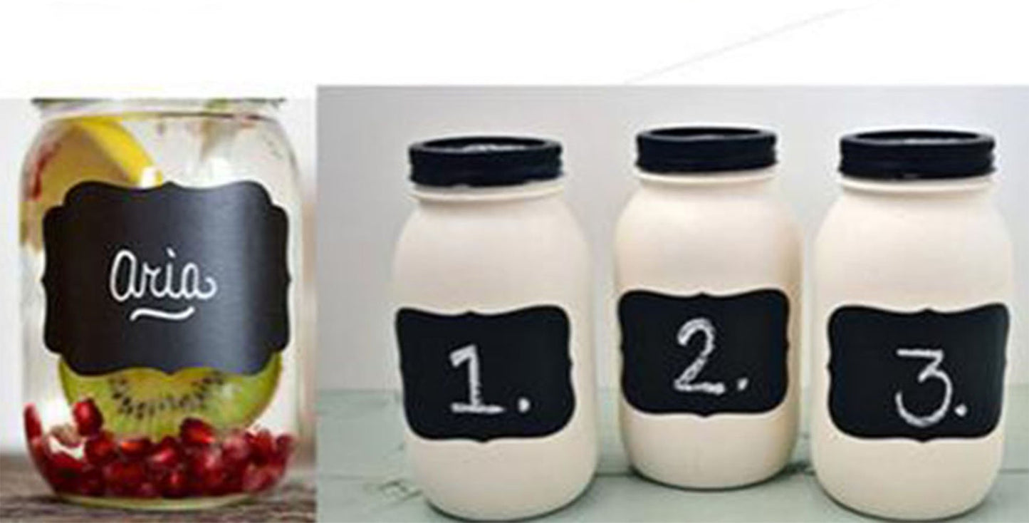 Reusable Waterproof Chalkboard Labels Blackboard Mason Jar Stickers Blackboard Stickers for The Kitchen, Pantry, Mason Jars, Wine Glasses (Black) Black