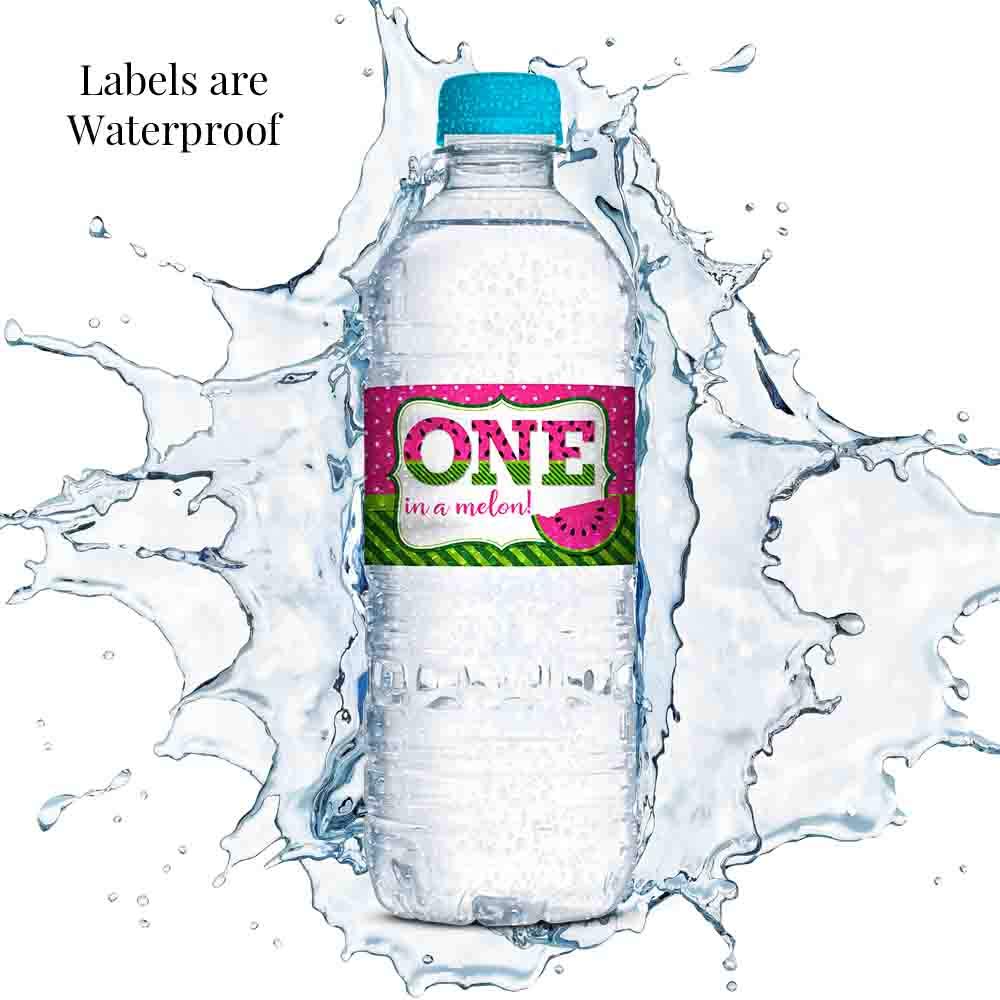 Sweet First Birthday Pink Watermelon Birthday Waterproof Water Bottle Sticker Wrappers, 20 1.75" x 8.5" Wrap Around Labels by AmandaCreation
