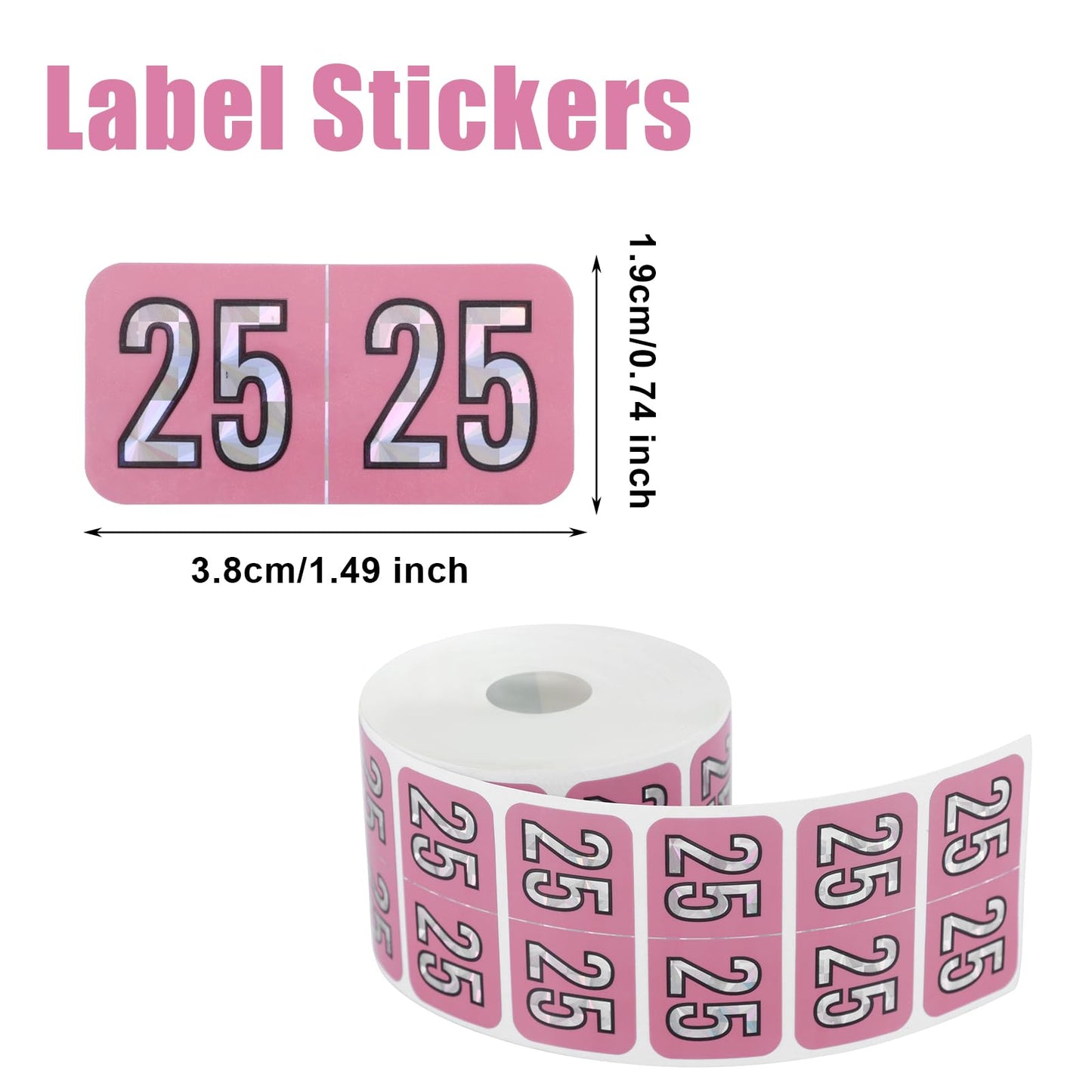 500pcs/Roll 2025 Year Stickers, Holographic File Folder Year Labels Color Coded Number Stickers Self Adhesive 25 Year Labels for Tabs Chart File Folders Office Supplies (Pink) Pink
