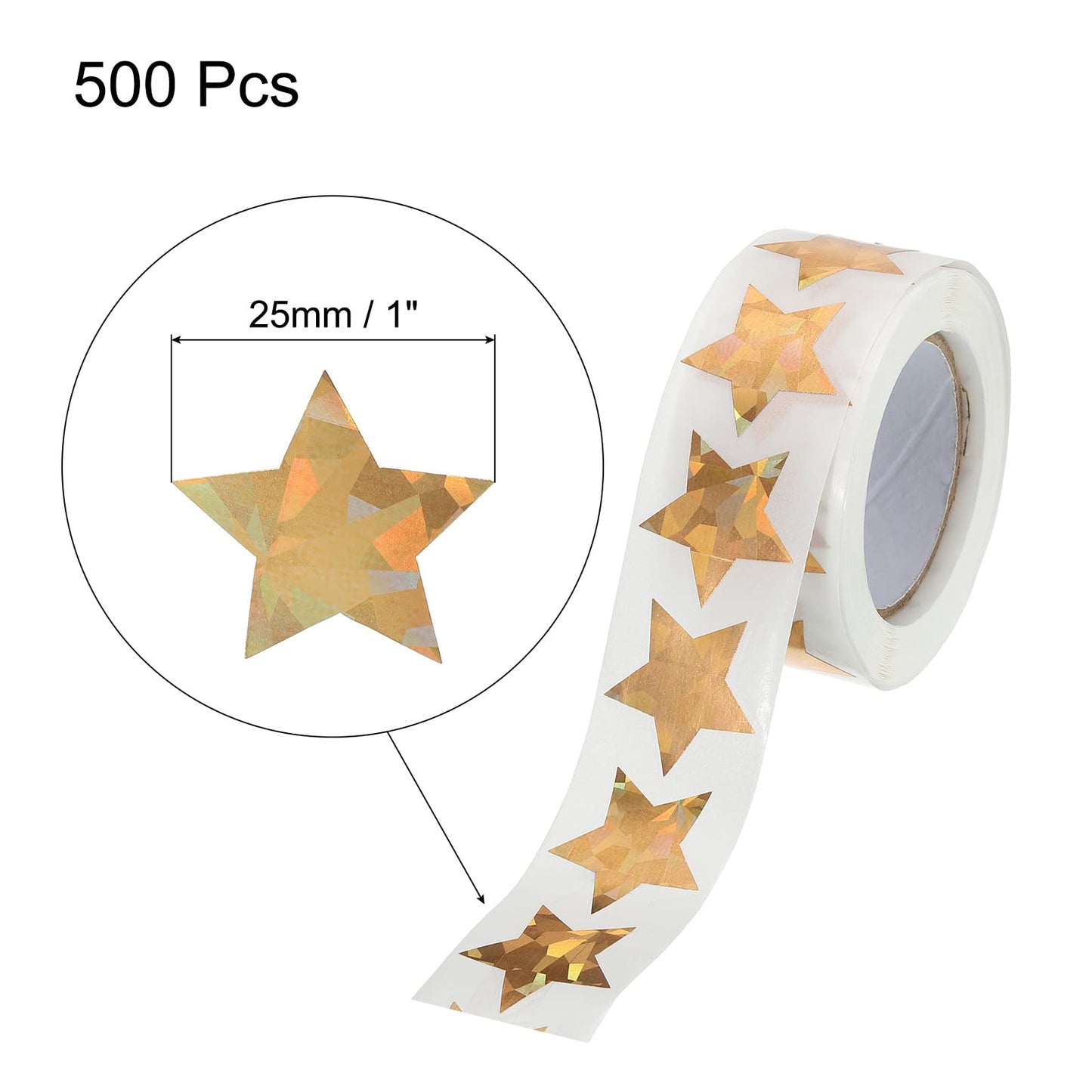 MECCANIXITY 1 Roll Laser Star Stickers 1 Inch DIY Adhesive Sparkling Labels for Notes, Greeting Cards, Gift Boxes, 500 Count/Roll Gold Diamond Gold Bling