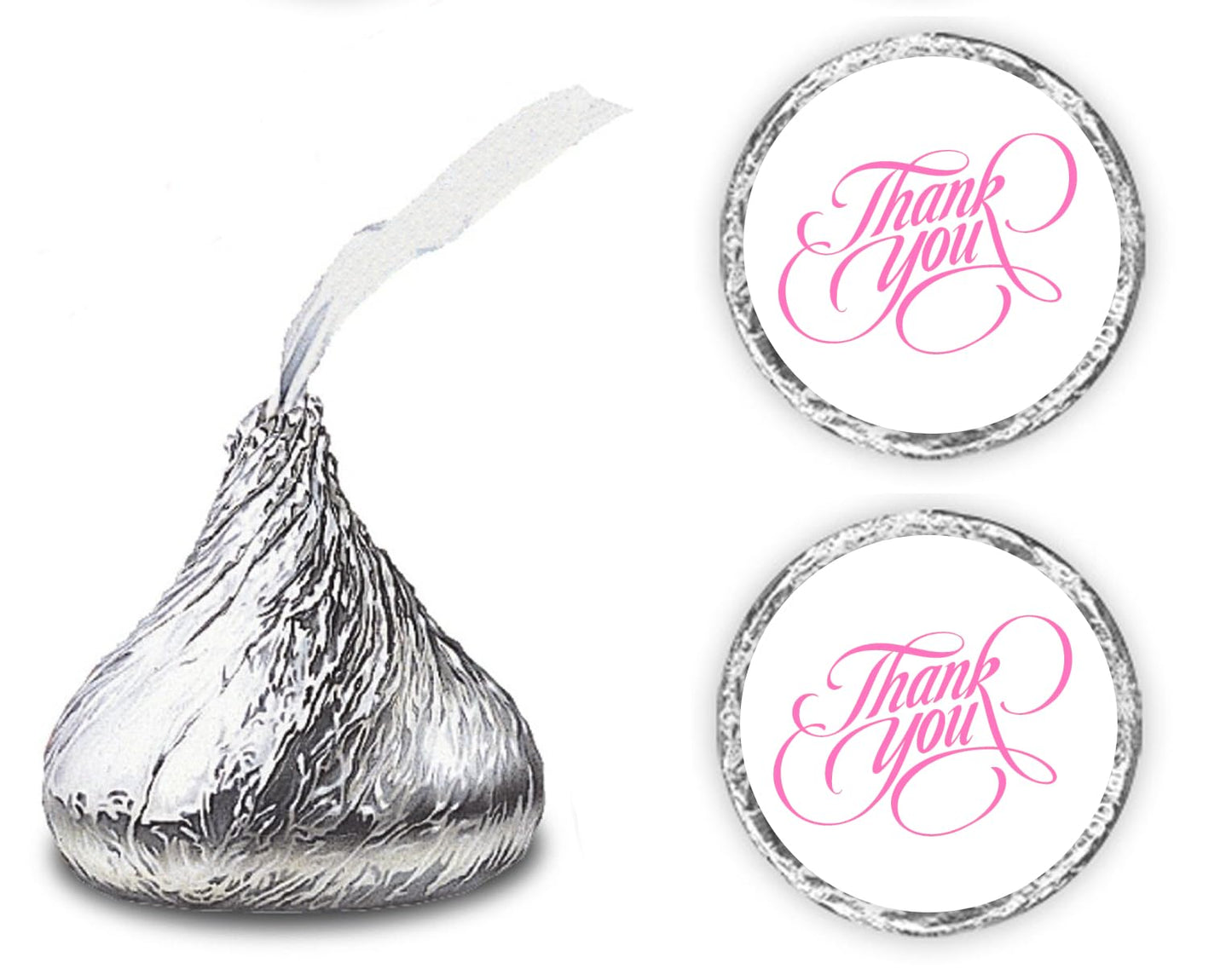 216 Modern Thank You Kisses Stickers, Elegant Chocolate Drops Labels Stickers for Weddings, Bridal Shower Engagement Party Decorations, Favors for Kisses in Pink. Made in USA
