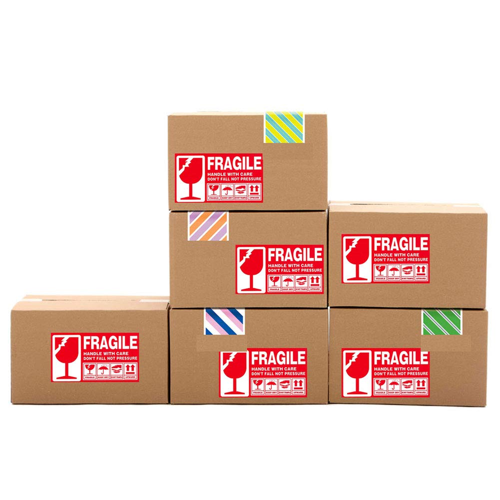 DFYOUHOME® 112 PCS Fragile Handle Warning Adhesive Label with Care Keep Dry Upward Do Not Trample for Packing Box Shipping Notice Red Stickers Large (6"x 3-1/2") and Small (3"x 2") Size