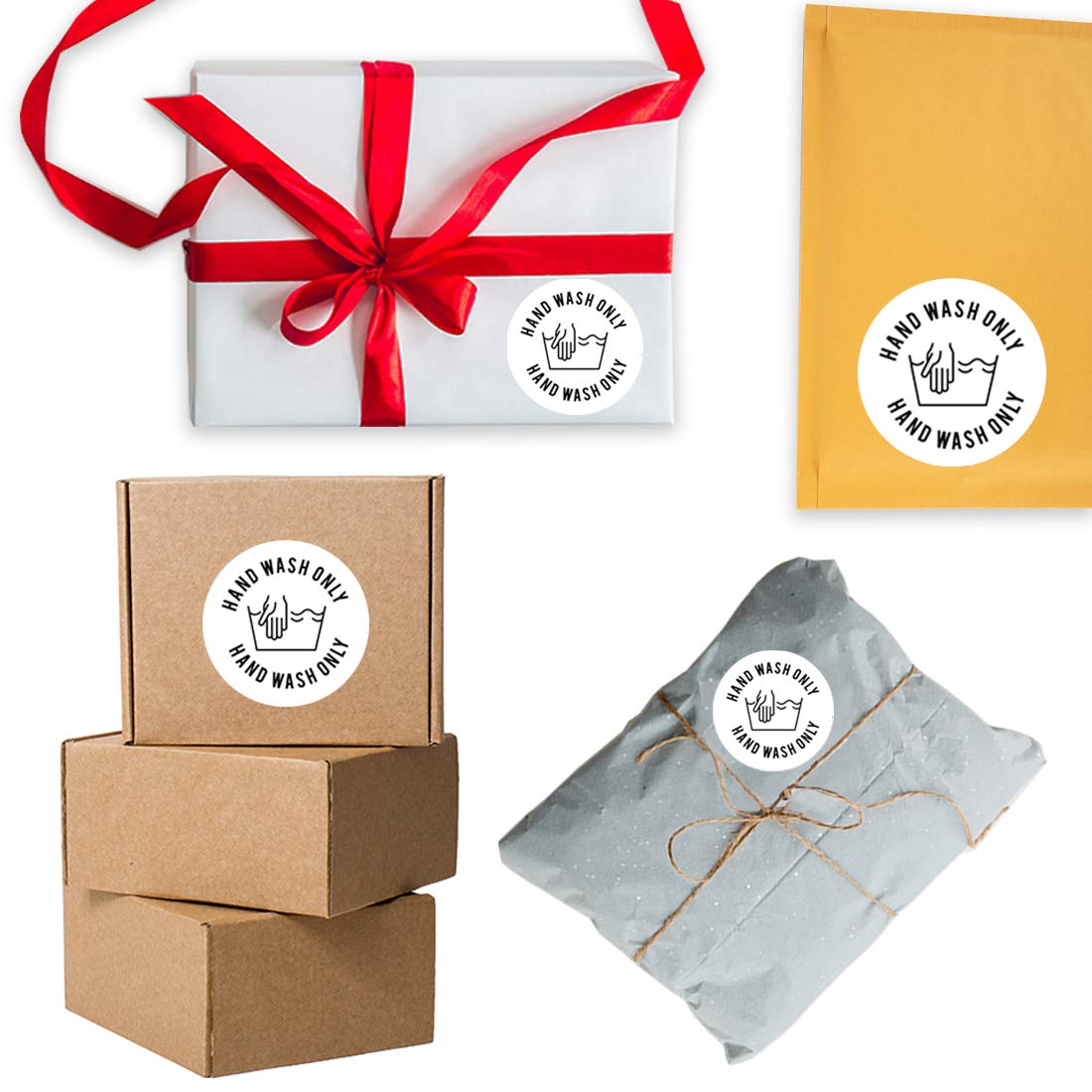 Andaz Press Round Small Business Sticker Labels, 120-Pack, Hand Wash Only, Packaging Stickers