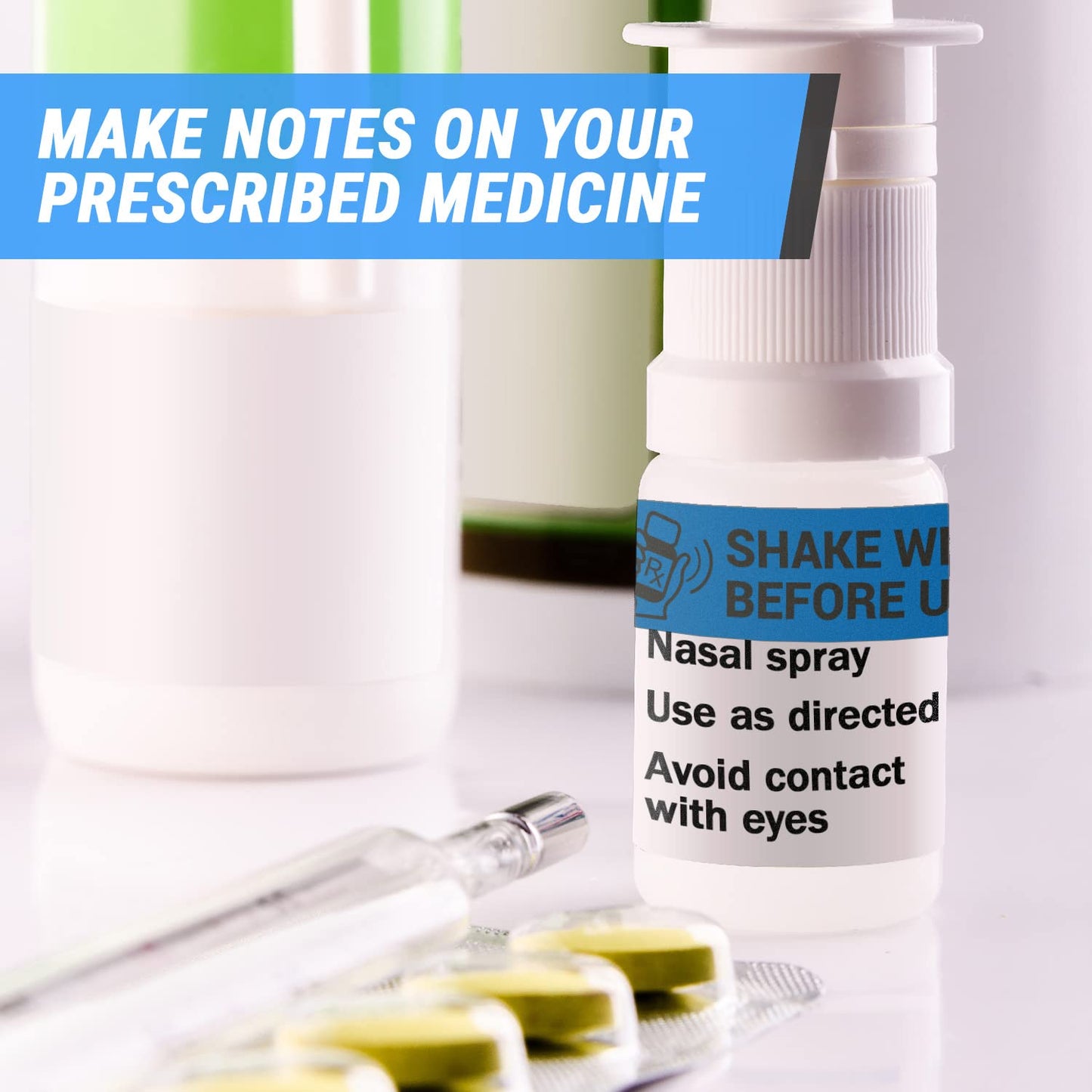 300 Count - Shake Well Before Labels (1.7 x 0.4 inch, Blue) Shake Well Before Using Stickers for Medications, or Pharmacy Instructions 300 Labels