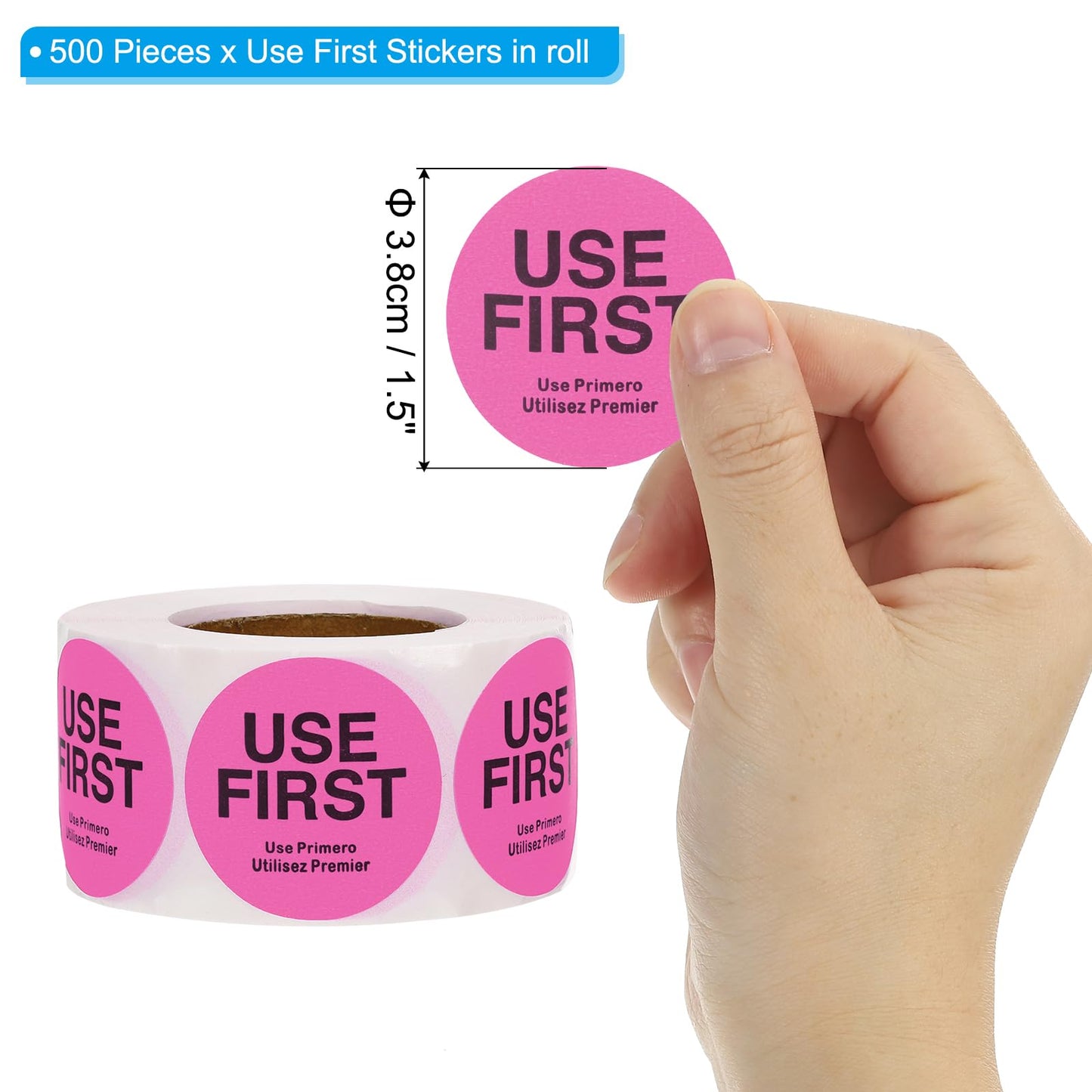 PATIKIL Use First Stickers 1.5 Inch, 500 Pieces Food Service Inventory Control Labels for Restaurant Kitchen Warehouse, Pink