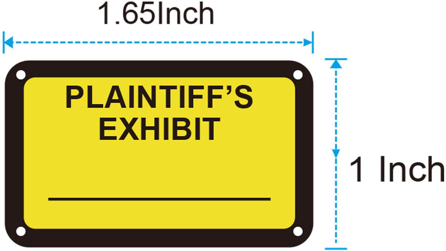 Legal Yellow Plaintiff's Exhibit Stickers 1.65 X 1 Inches - Fluorescent Yellow Color-Coded Exhibit Labels 300 Stickers Per Pack(PLAINTIFF'S Exhibit)